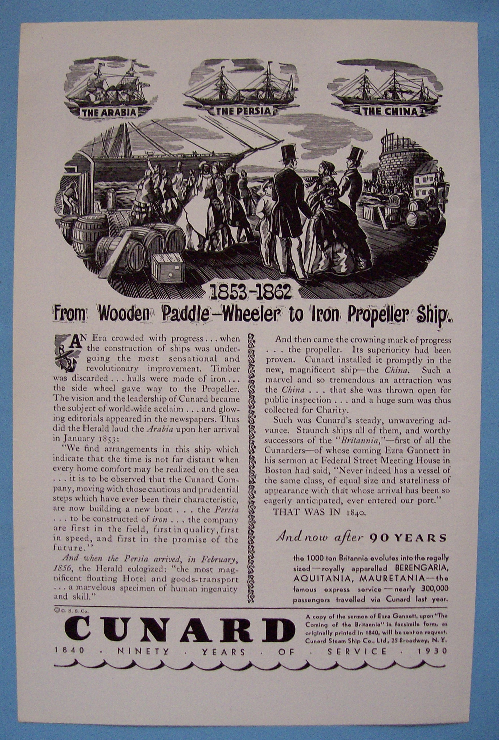 1930 Cunard w/Paddle Wheeler to Propeller Ship