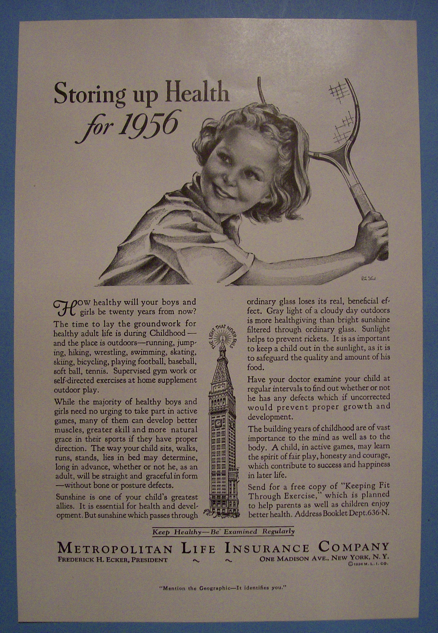 1936 Metropolitan Life Insurance Co w/Girl & Racket