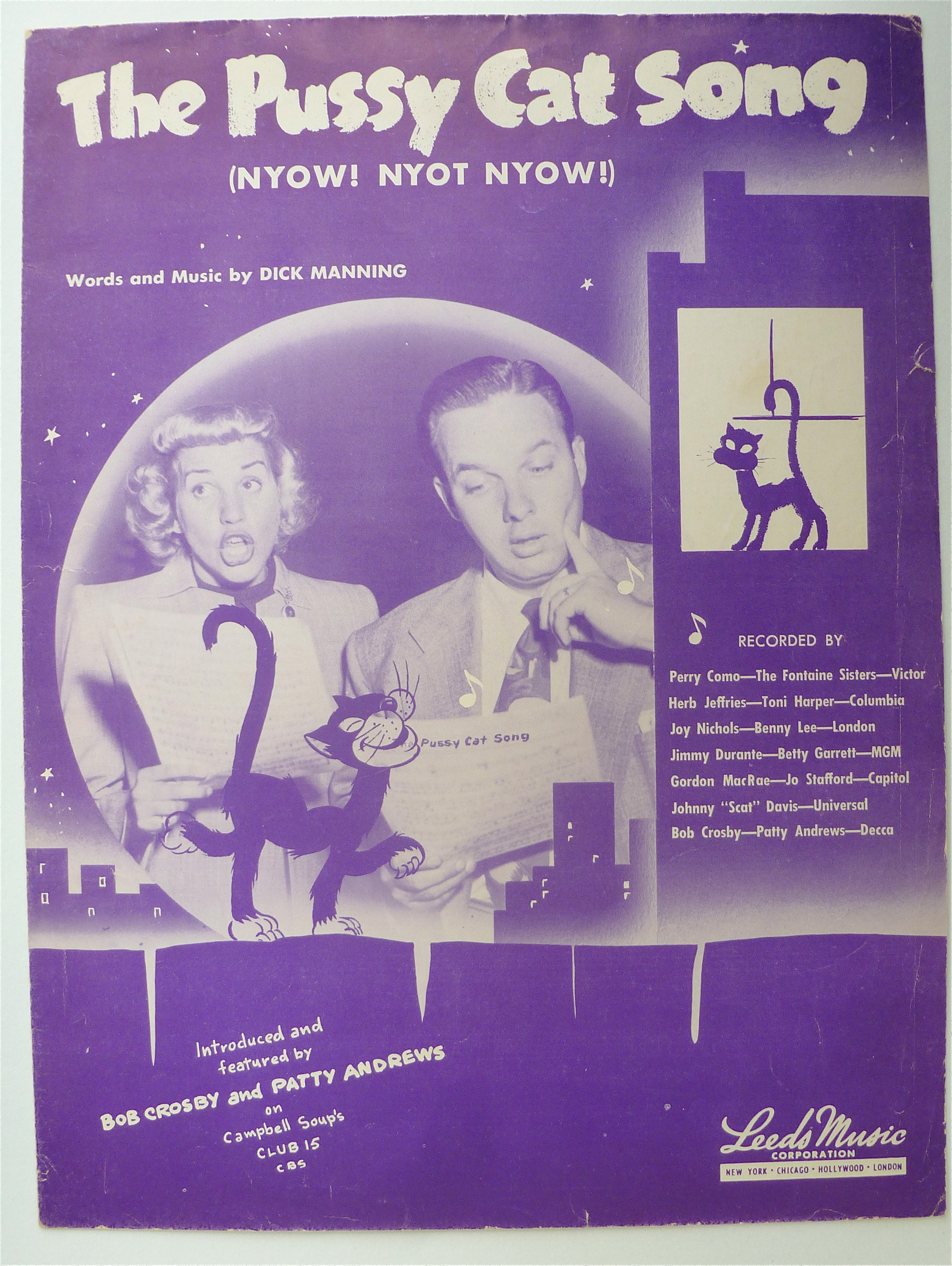 Sheet Music For 1948 The Pussy Cat Song