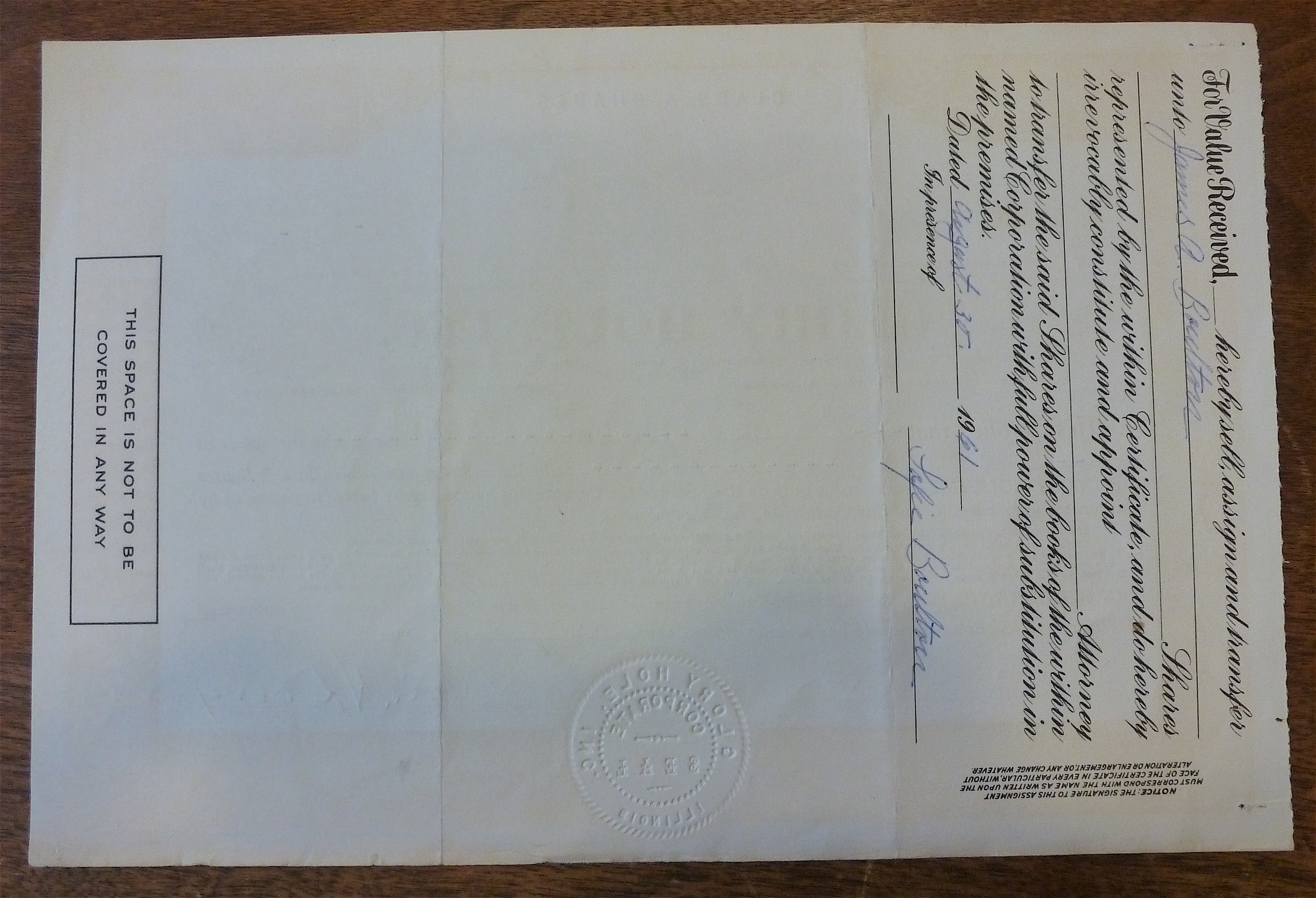 1957 Glory Hole Stock Certificate
