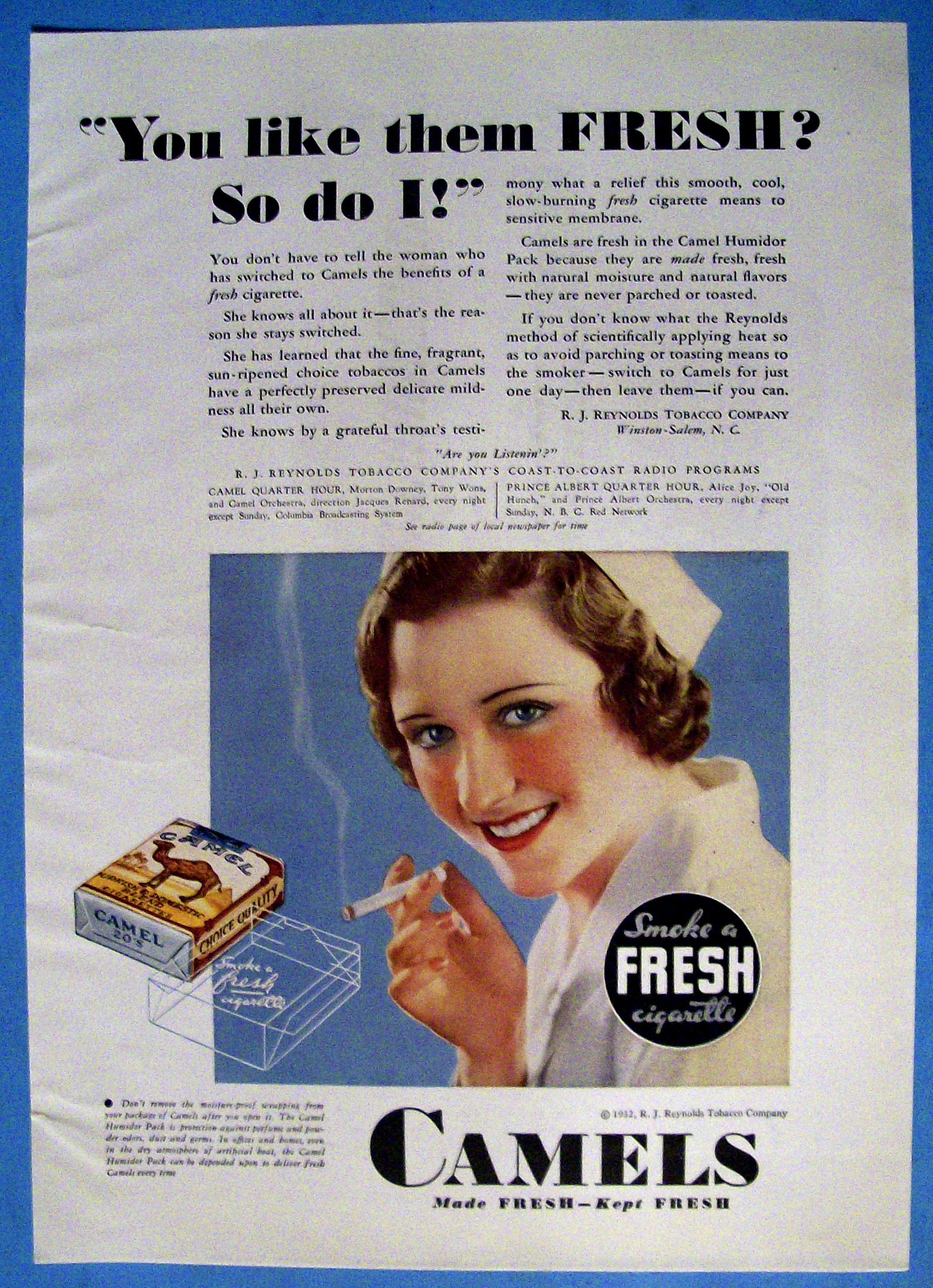 1932 Camel Cigarettes w/Woman Smoking a Cigarette