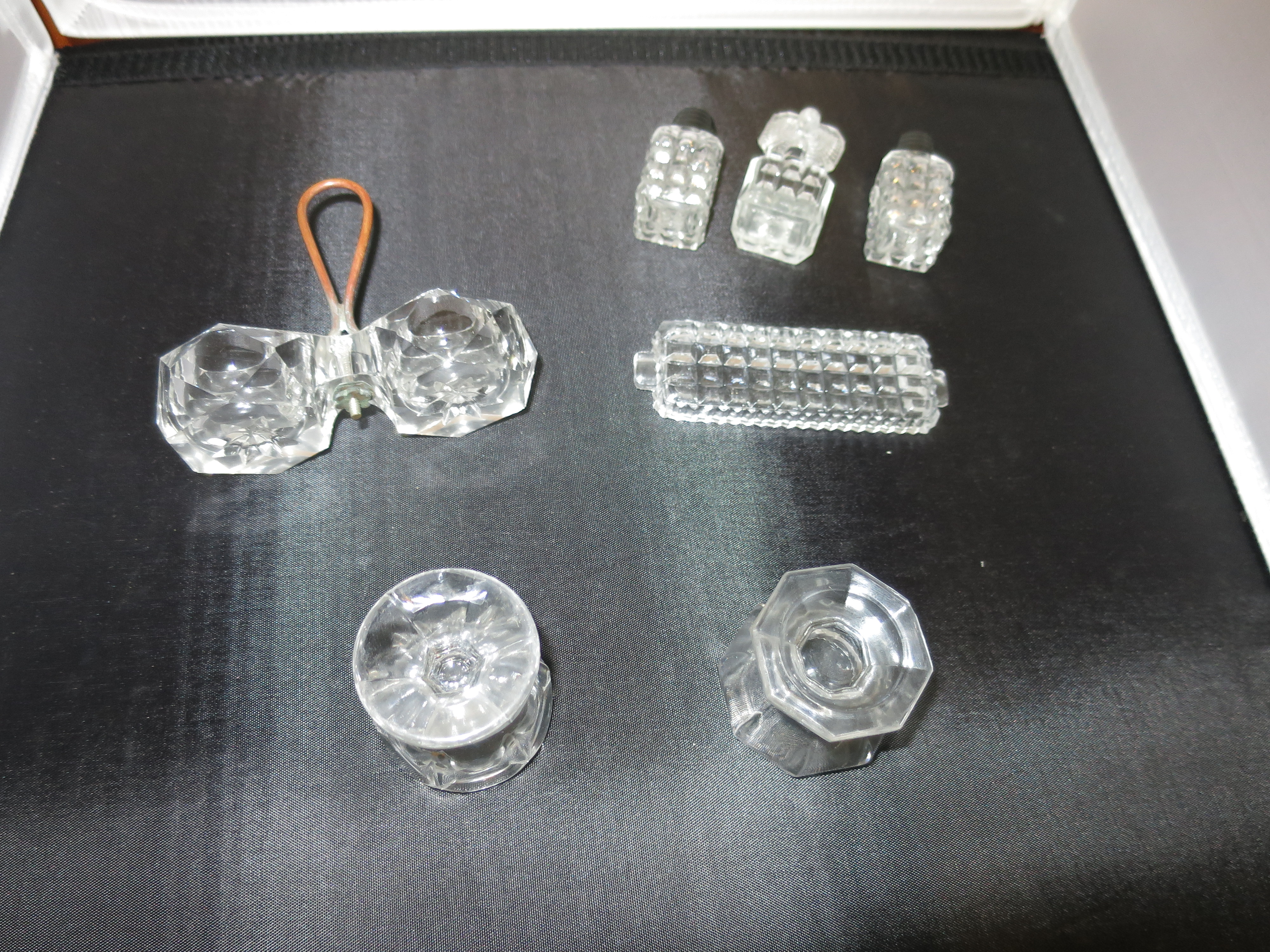 Salt Cellar footed tray lot of four Pressed & Crystal