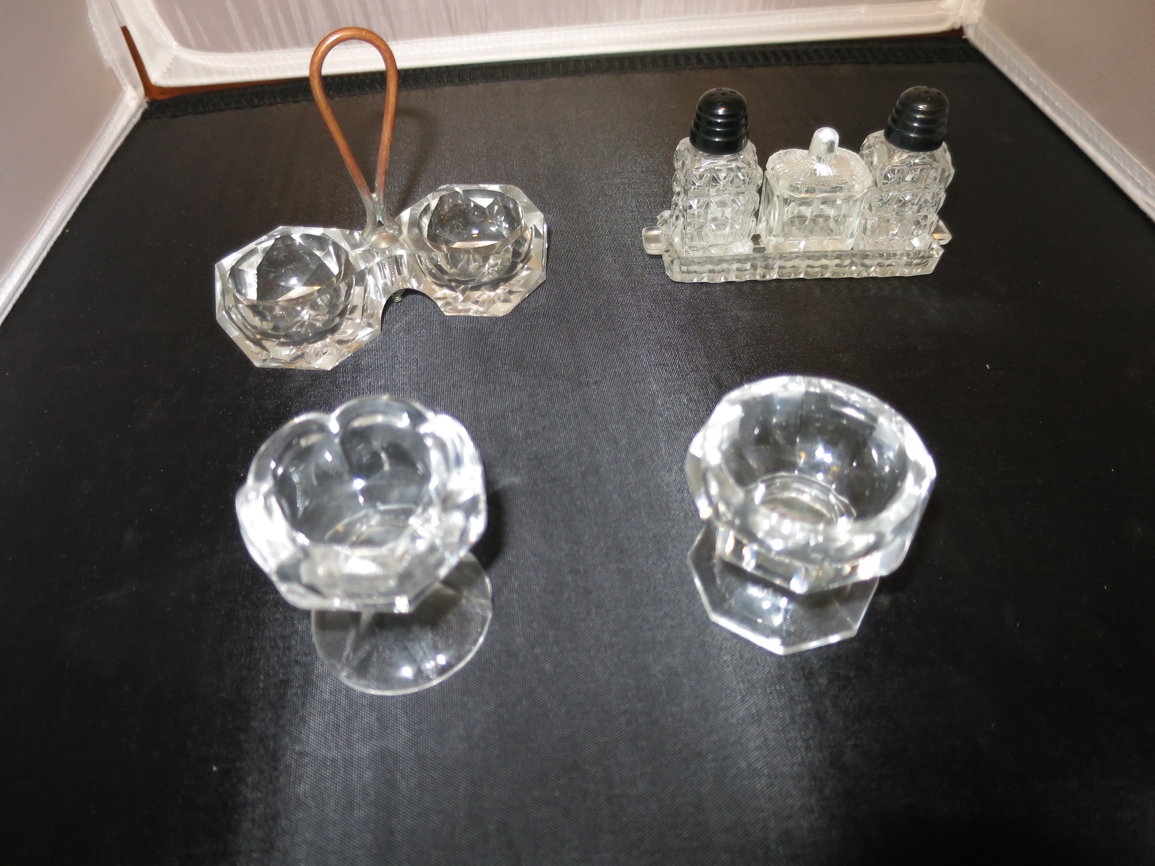 Salt Cellar footed tray lot of four Pressed & Crystal