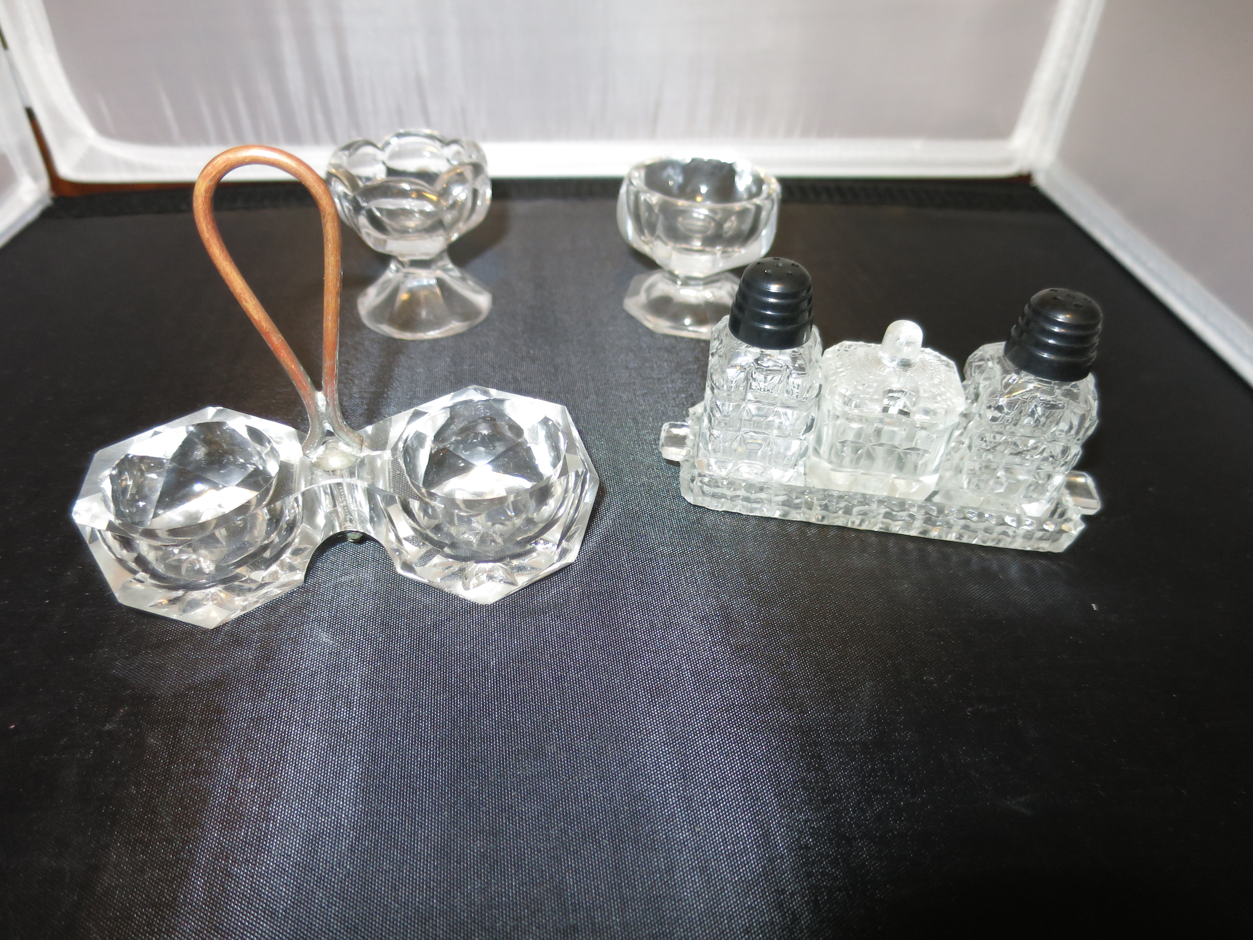Salt Cellar footed tray lot of four Pressed & Crystal
