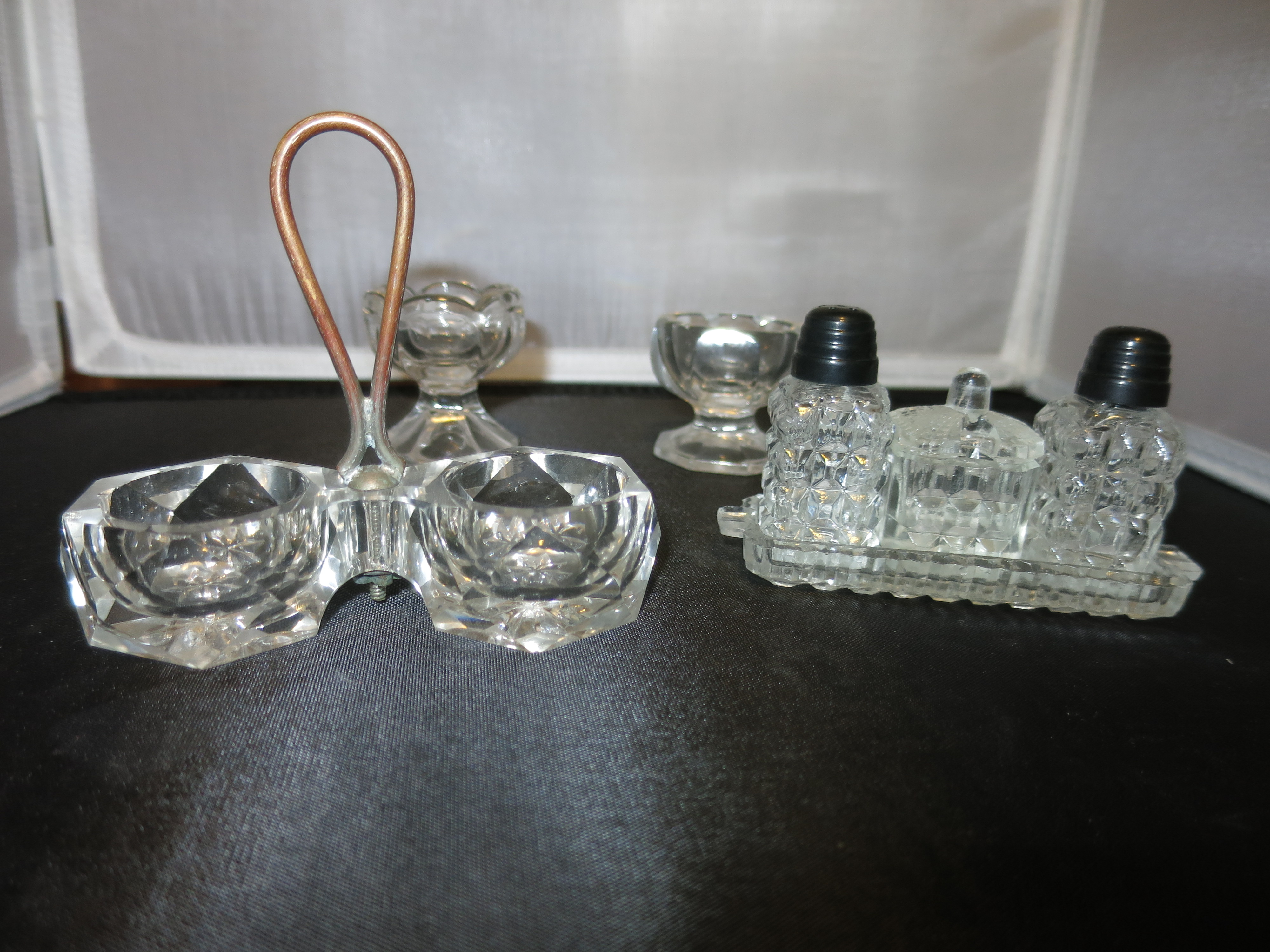 Salt Cellar footed tray lot of four Pressed & Crystal