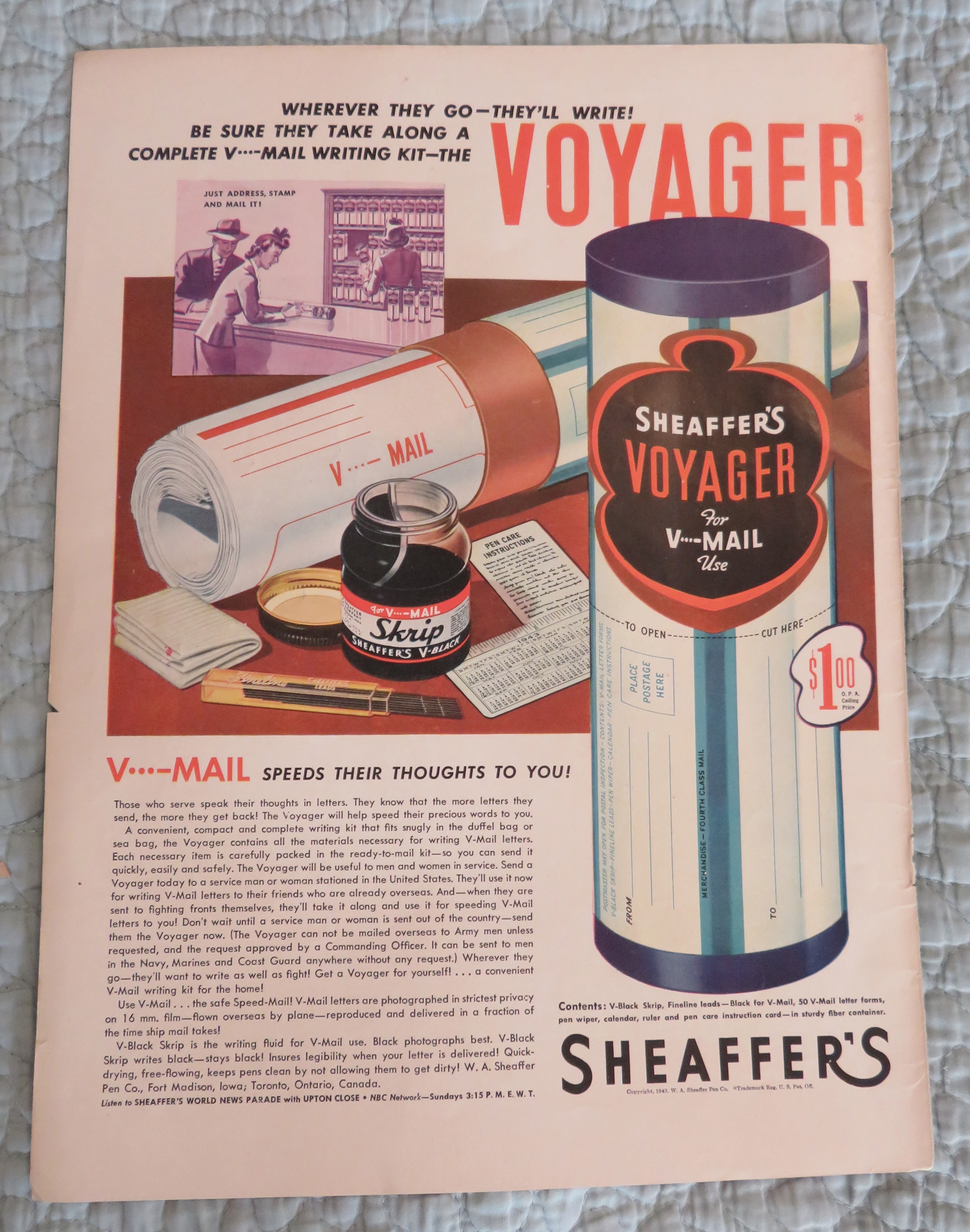 1943 Sheaffer's Voyager with V - Mail