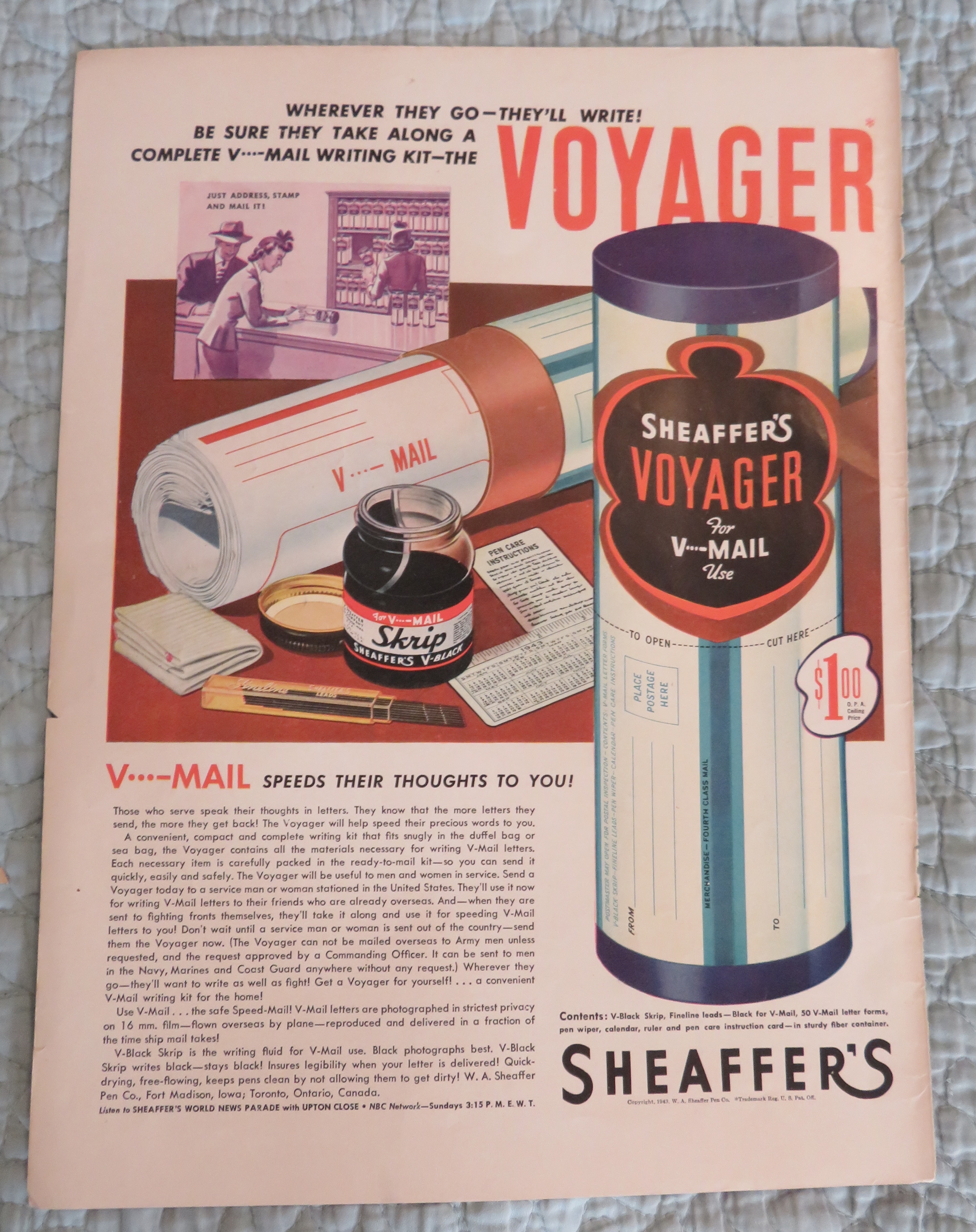 1943 Sheaffer's Voyager with V - Mail