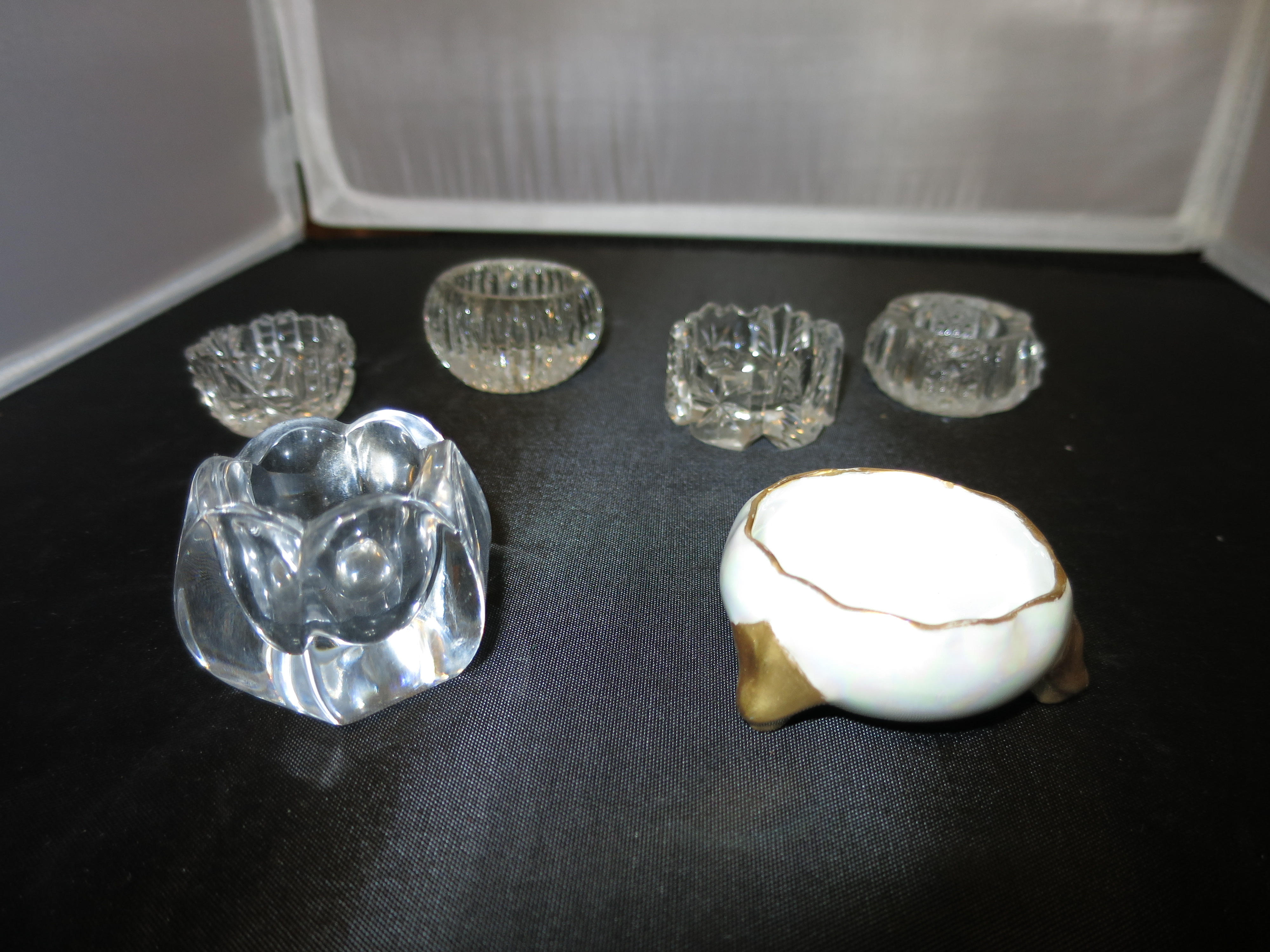 Salt Cellar Cut Pressed Crystal Porcelain lot of 6