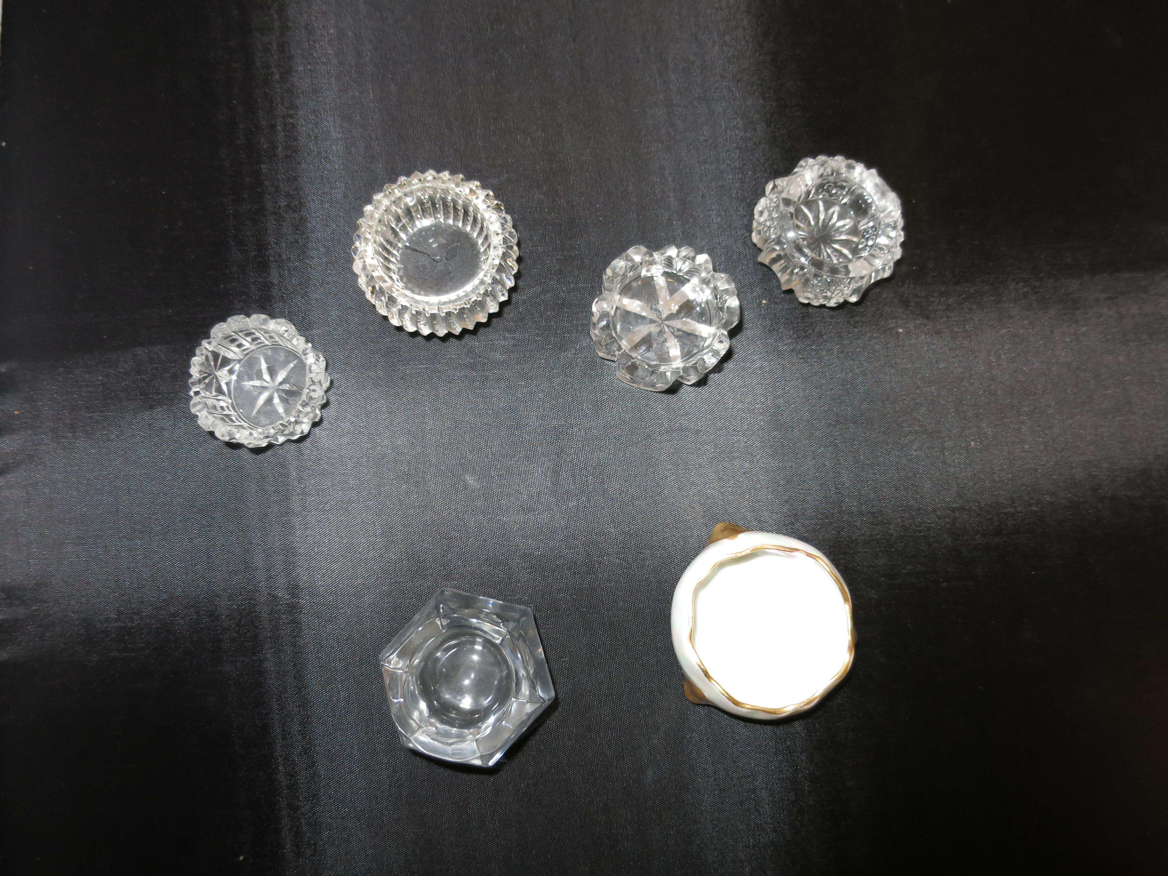Salt Cellar Cut Pressed Crystal Porcelain lot of 6