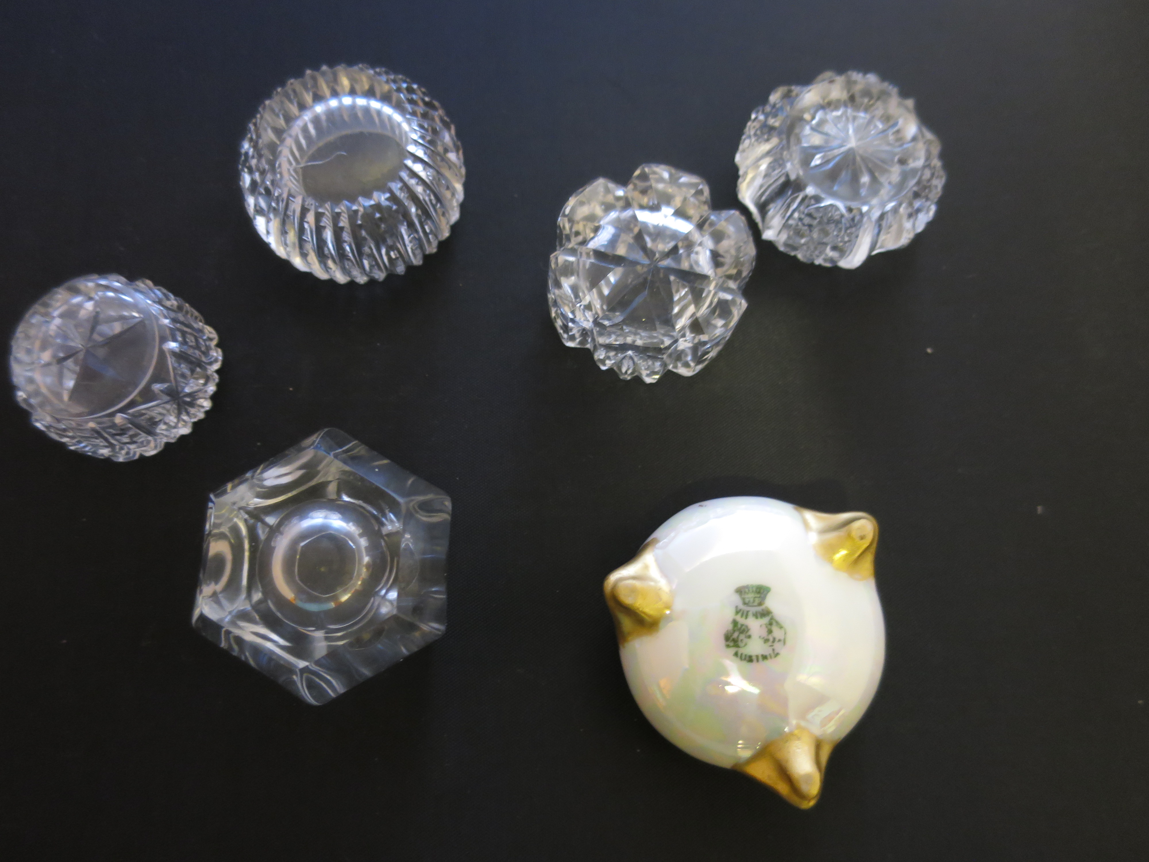 Salt Cellar Cut Pressed Crystal Porcelain lot of 6