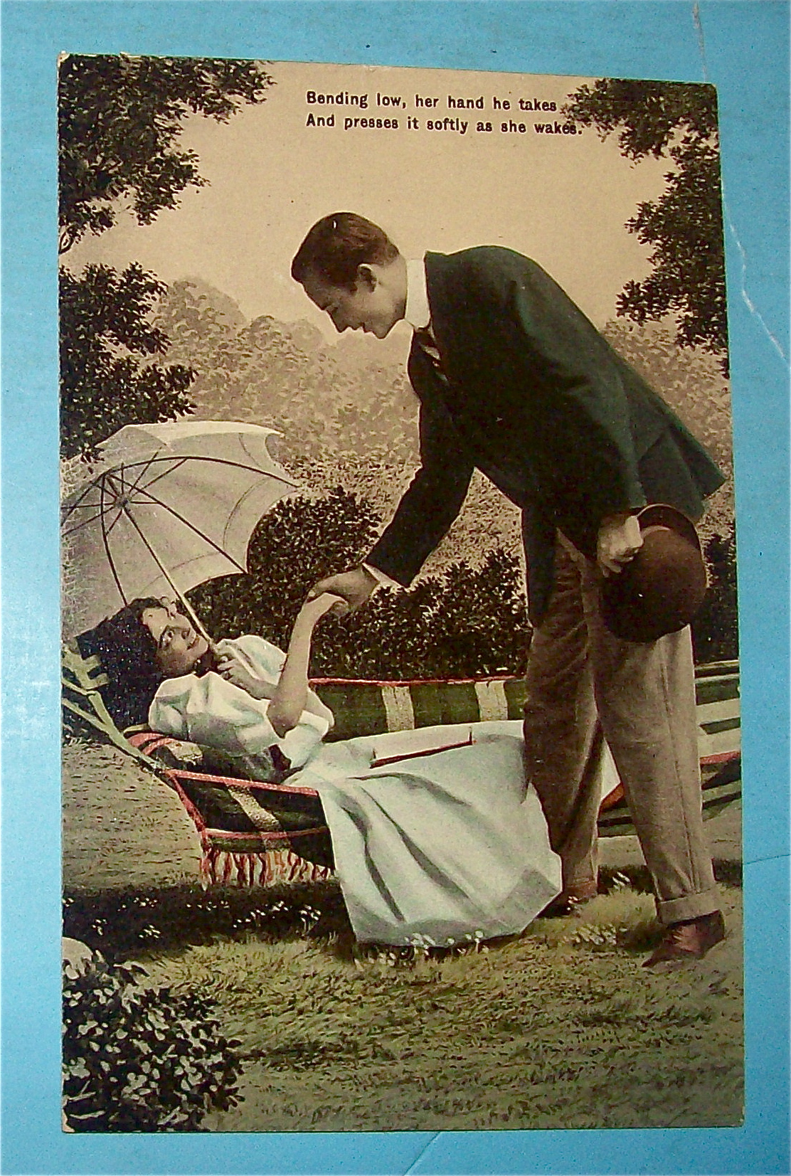 Bending Low, Her Hand He Takes Postcard