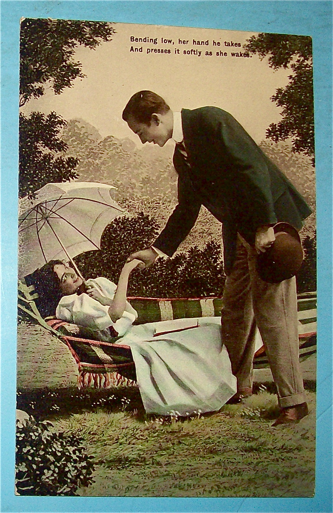 Bending Low, Her Hand He Takes Postcard