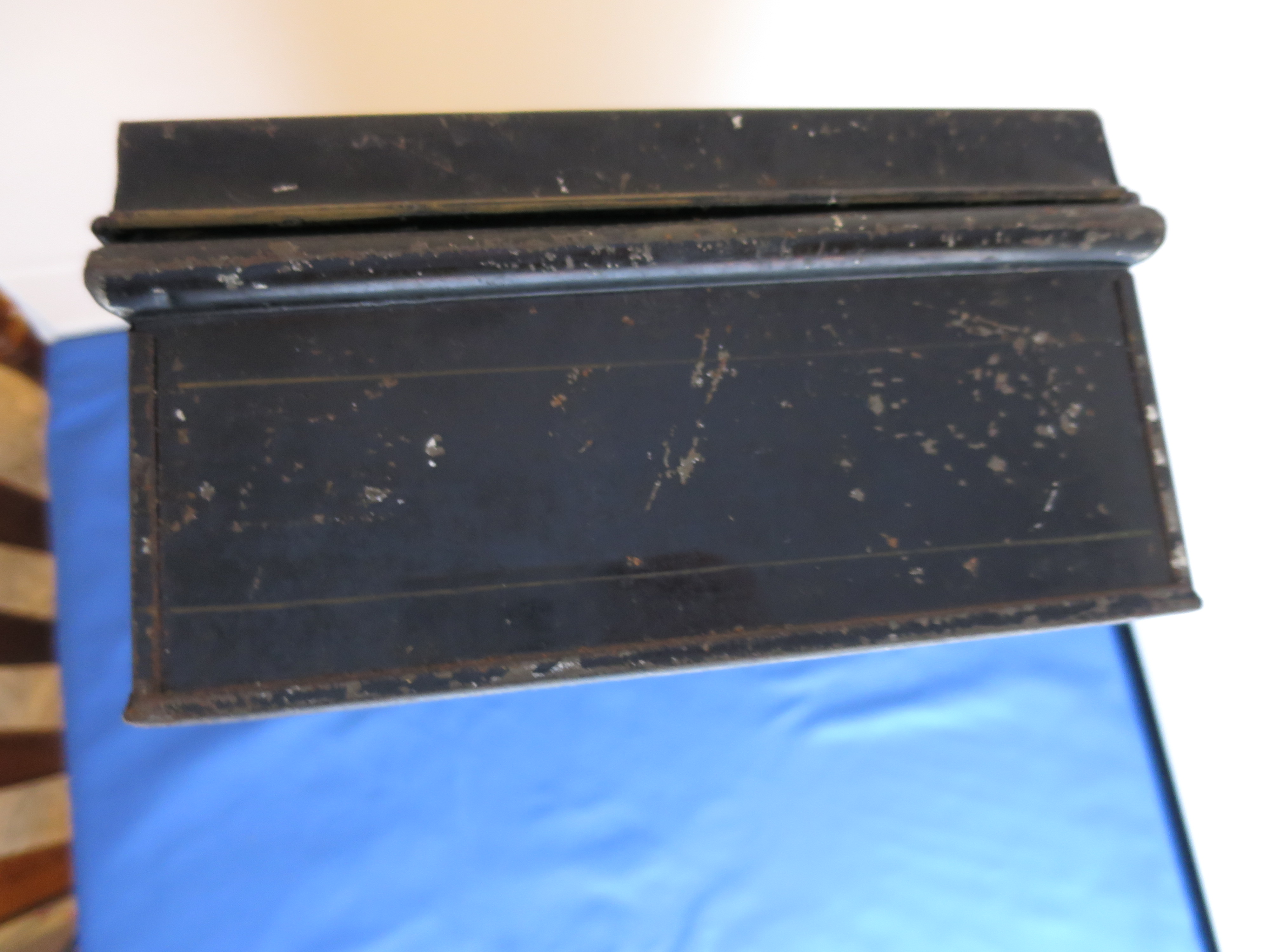 Black Toleware Cash Box Document Box Locking no key