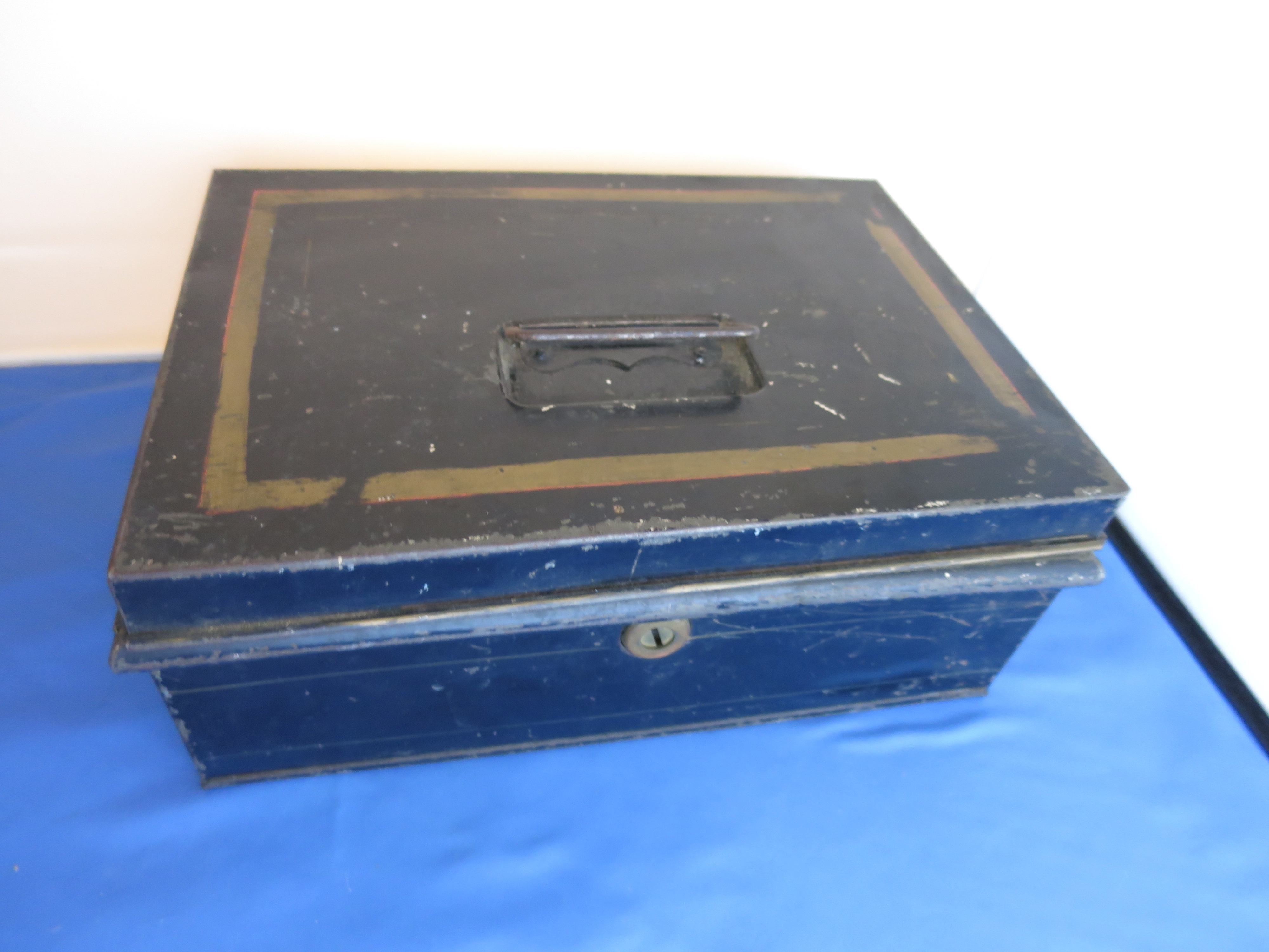 Black Toleware Cash Box Document Box Locking no key