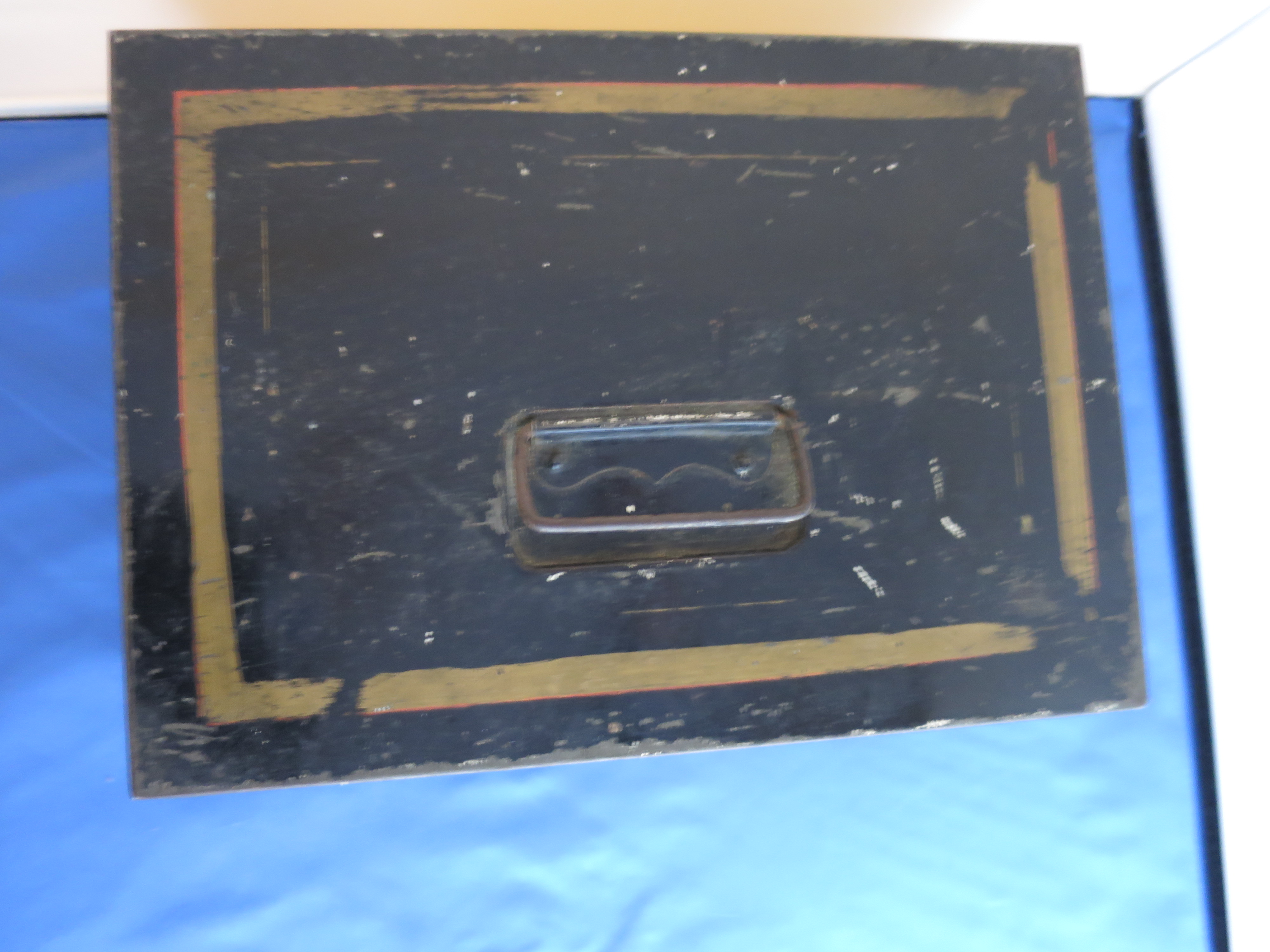 Black Toleware Cash Box Document Box Locking no key