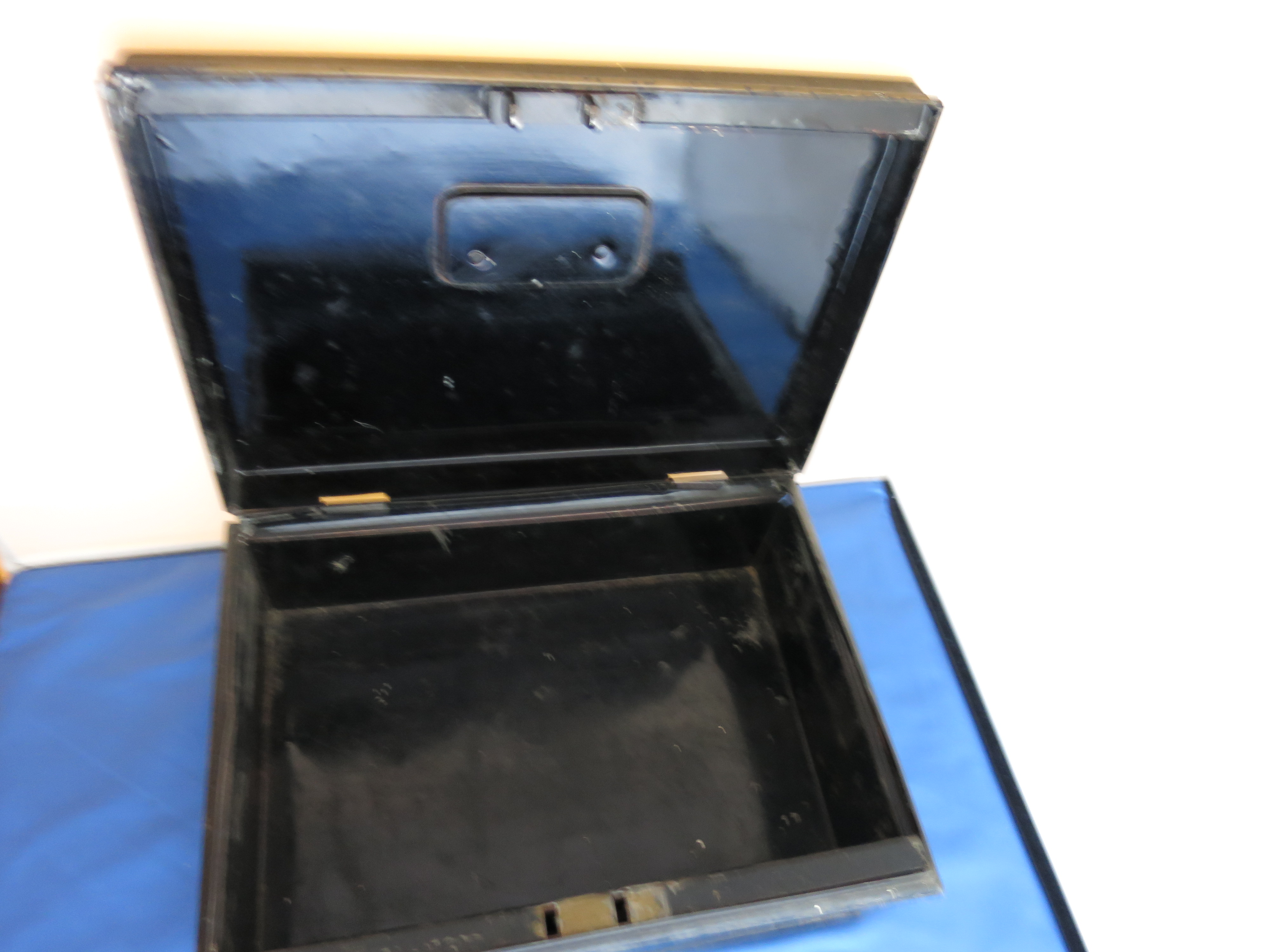 Black Toleware Cash Box Document Box Locking no key