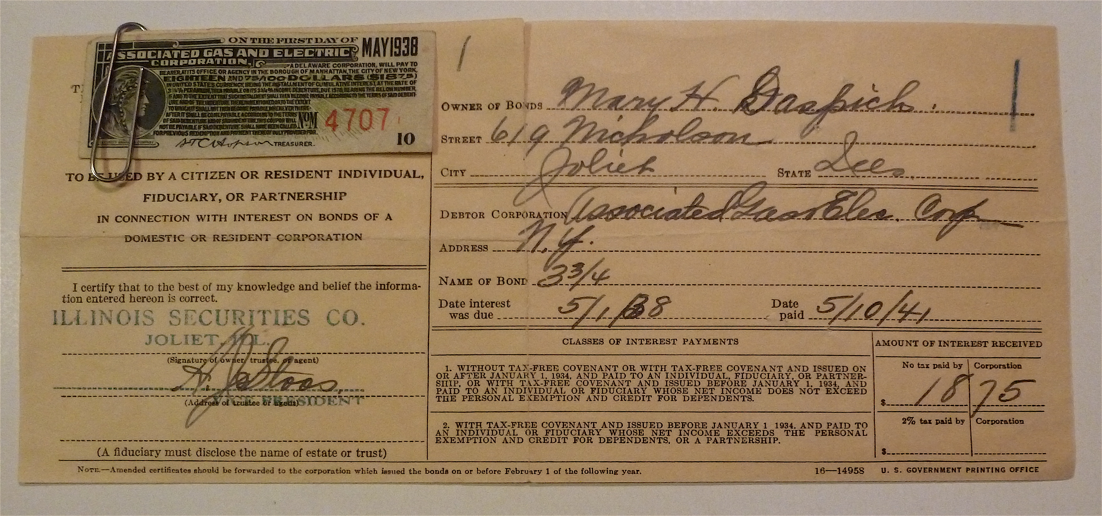 1938 Associated Gas & Electric Stock Certificate