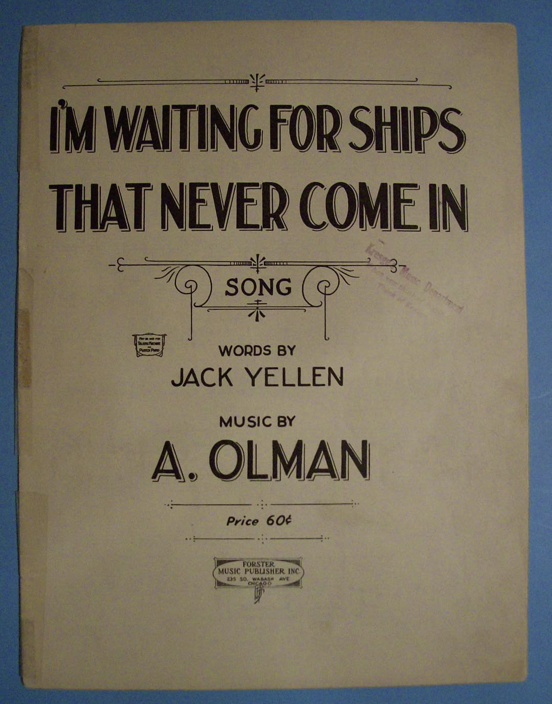 Sheet Music For 1924 I'm Waiting For Ships..
