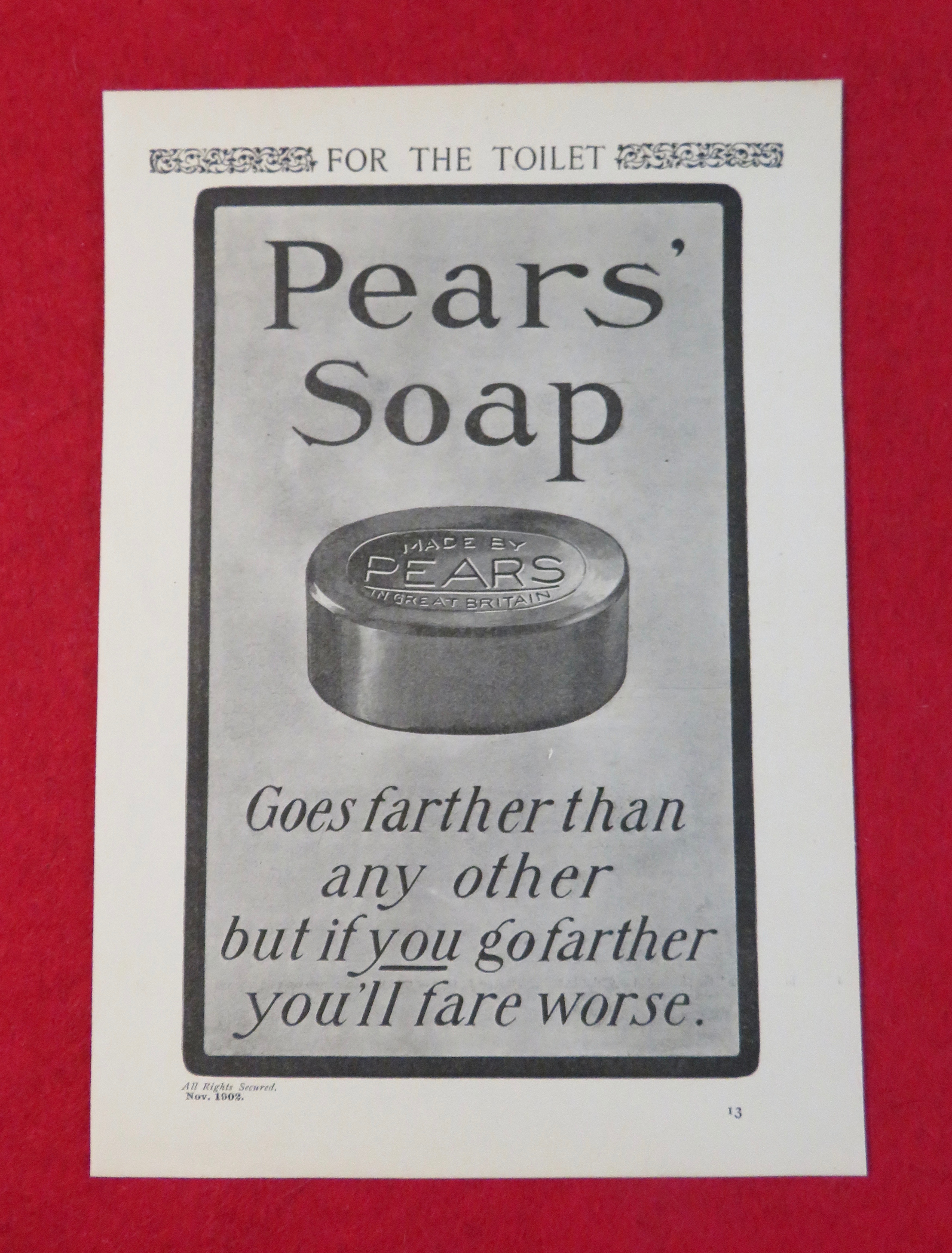 1902 Pear's Soap with a Bar of Soap
