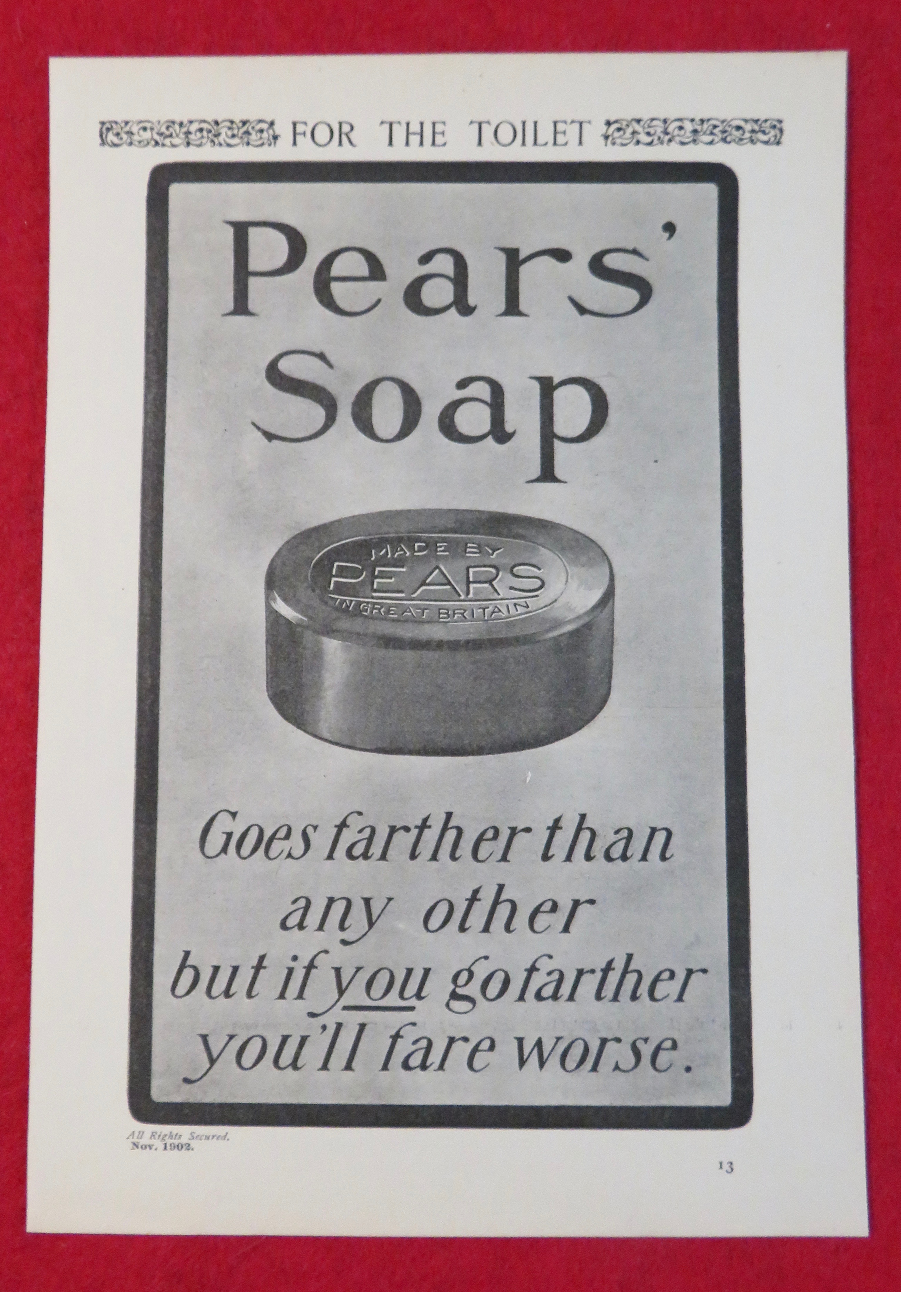 1902 Pear's Soap with a Bar of Soap