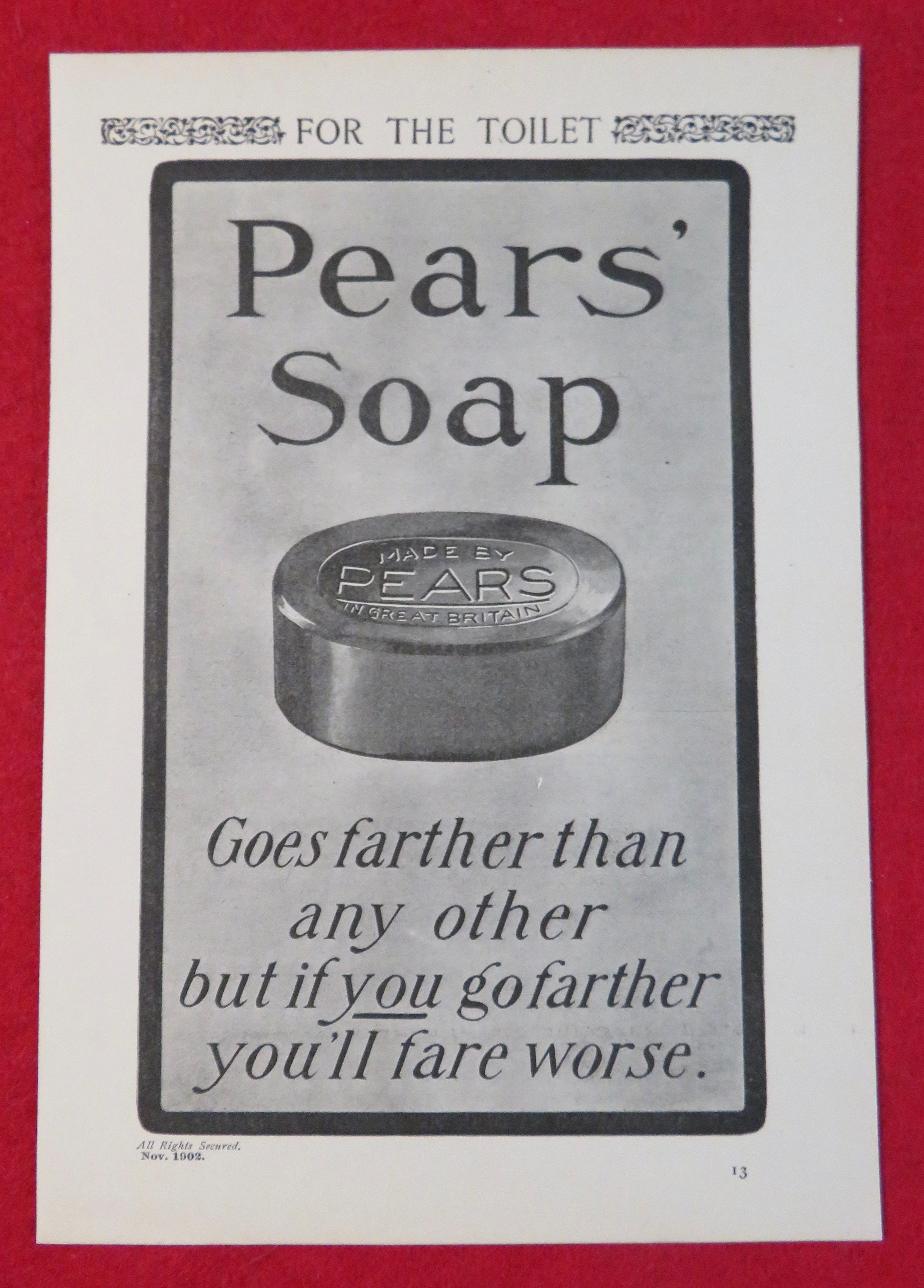 1902 Pear's Soap with a Bar of Soap