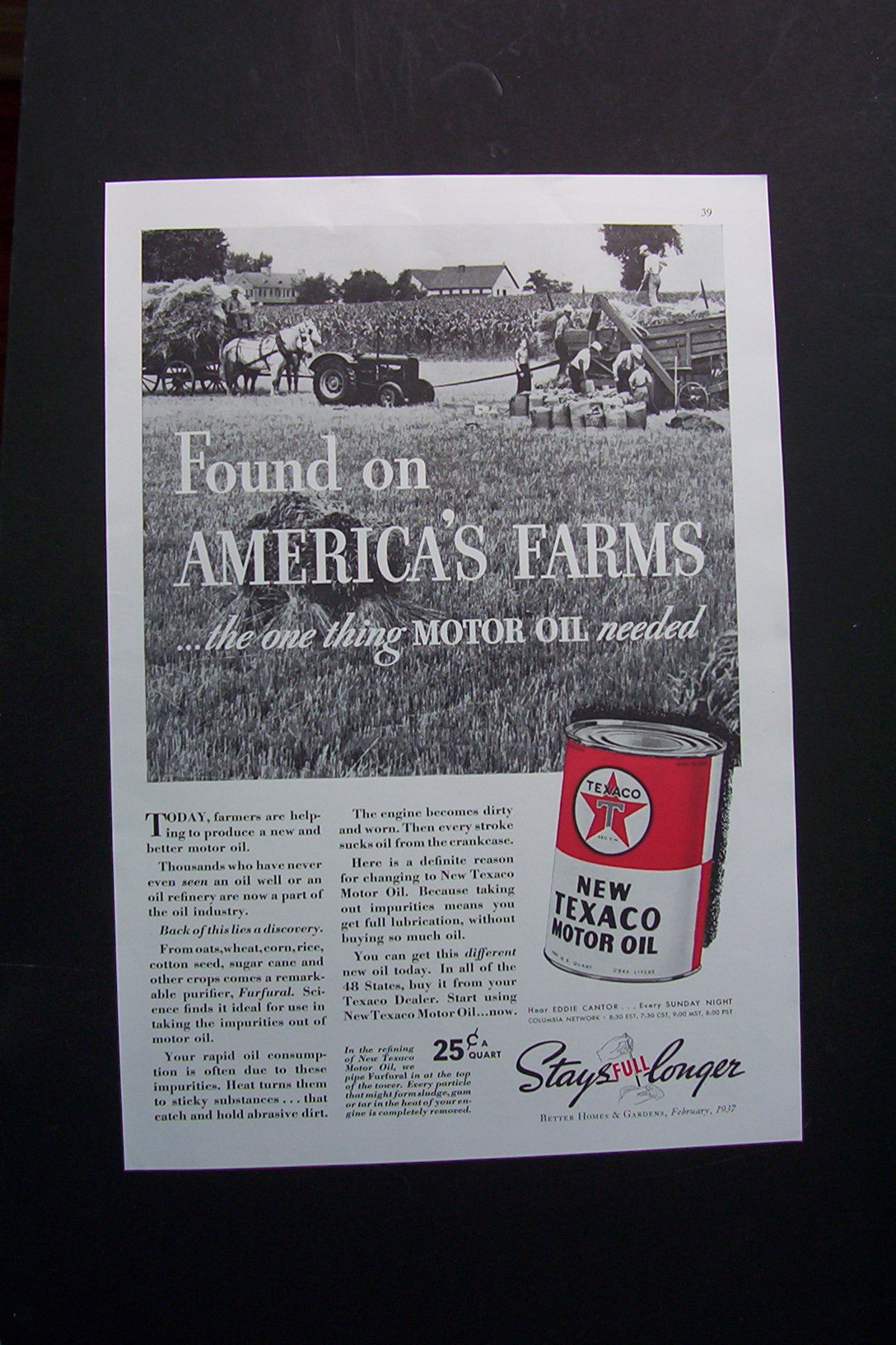 1937 Texaco Motor Oil with Can of Oil & Scene of Farm