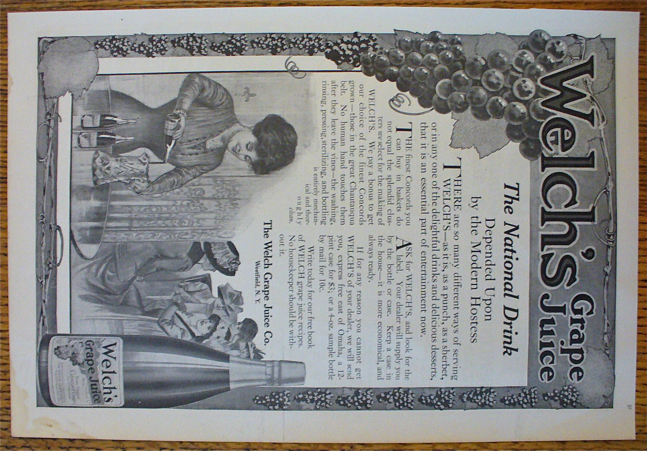1911 Welch's Grape Juice with Woman Pouring Grape Juice
