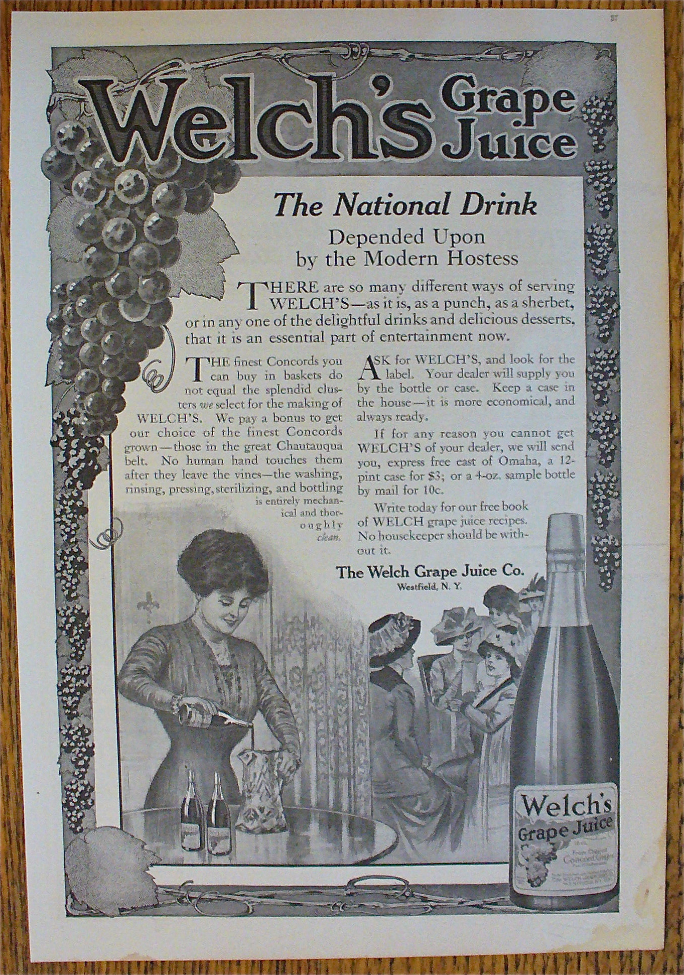 1911 Welch's Grape Juice with Woman Pouring Grape Juice