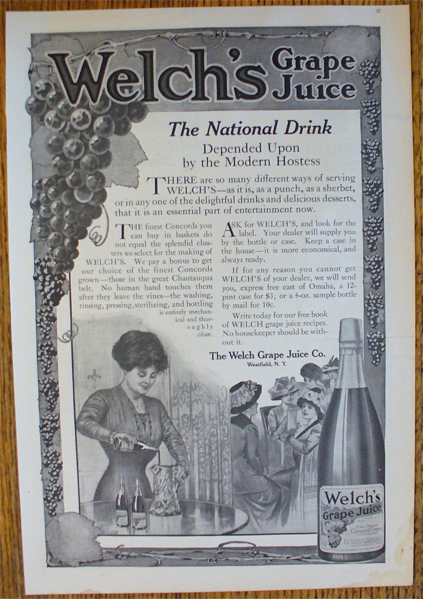 1911 Welch's Grape Juice with Woman Pouring Grape Juice
