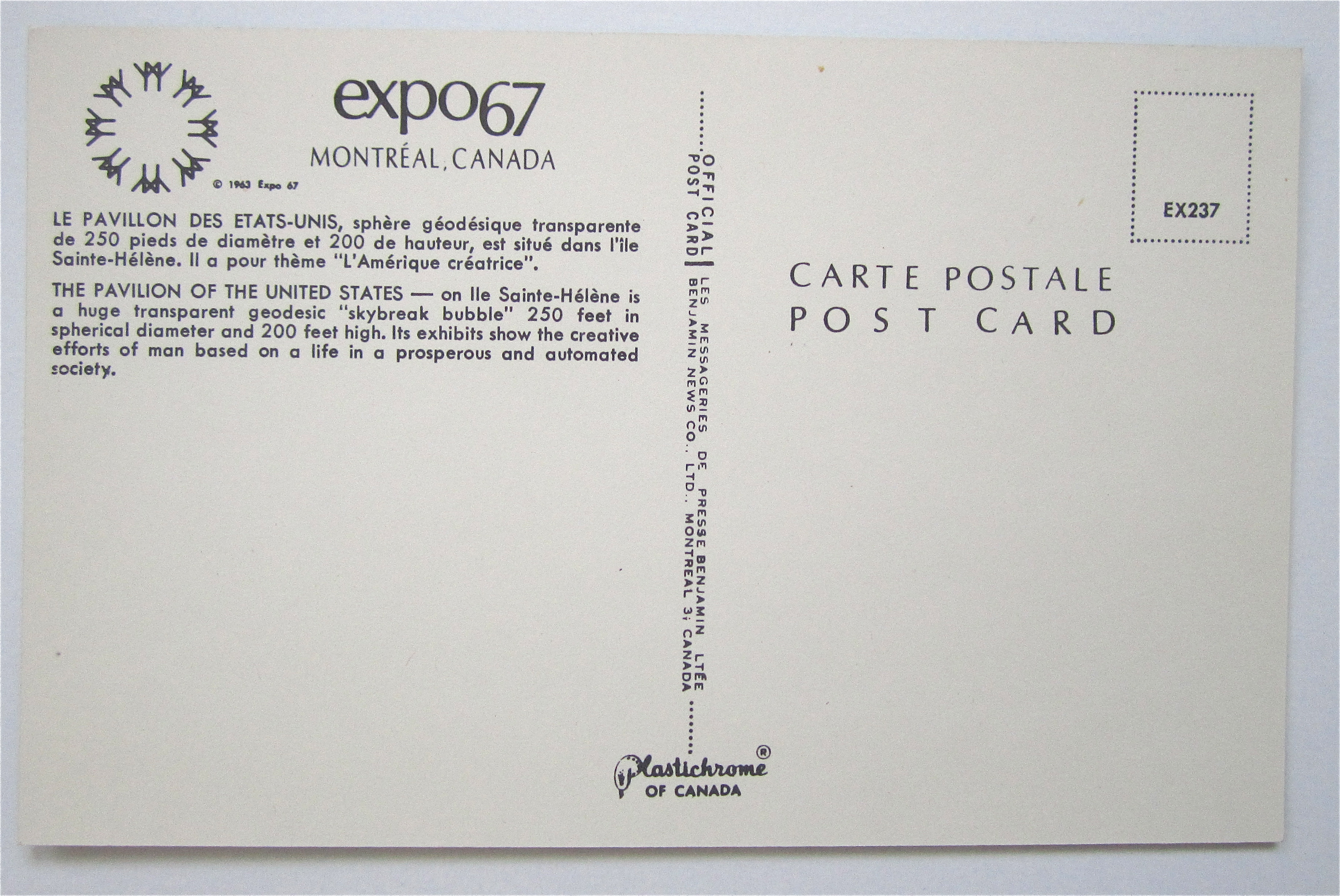 Pavilion of the United States, Expo 67 Postcard