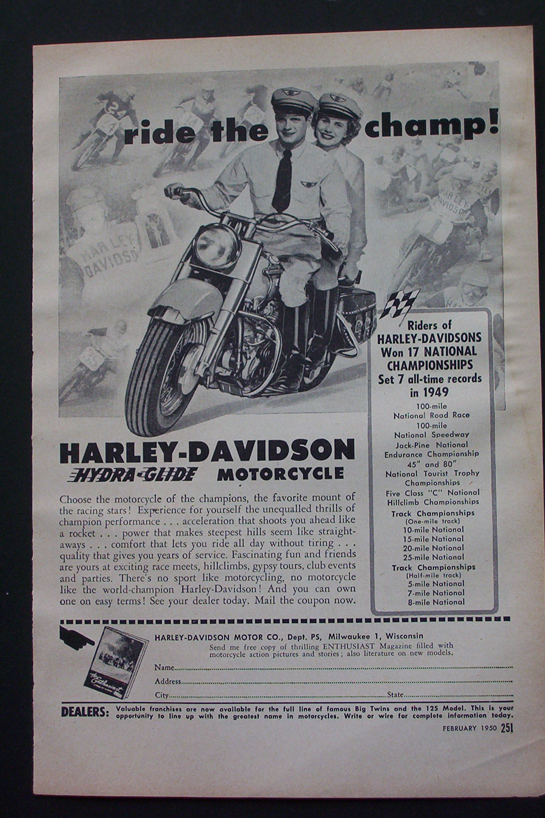 1950 Harley Davidson Hydra-Glide Motorcycle w/The Champ