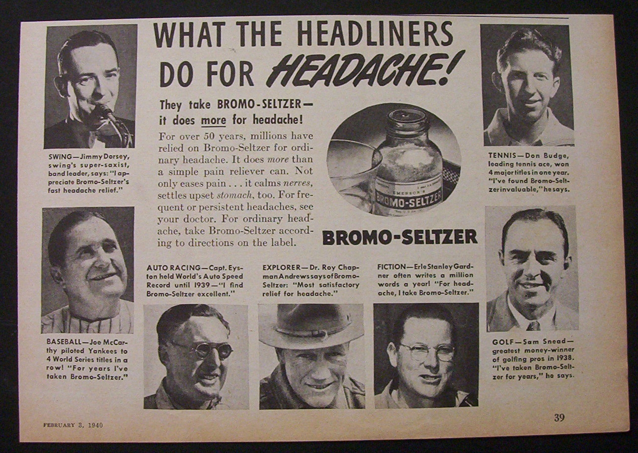 1940 Bromo Seltzer w/Gardner, Snead & Dorsey & Budge