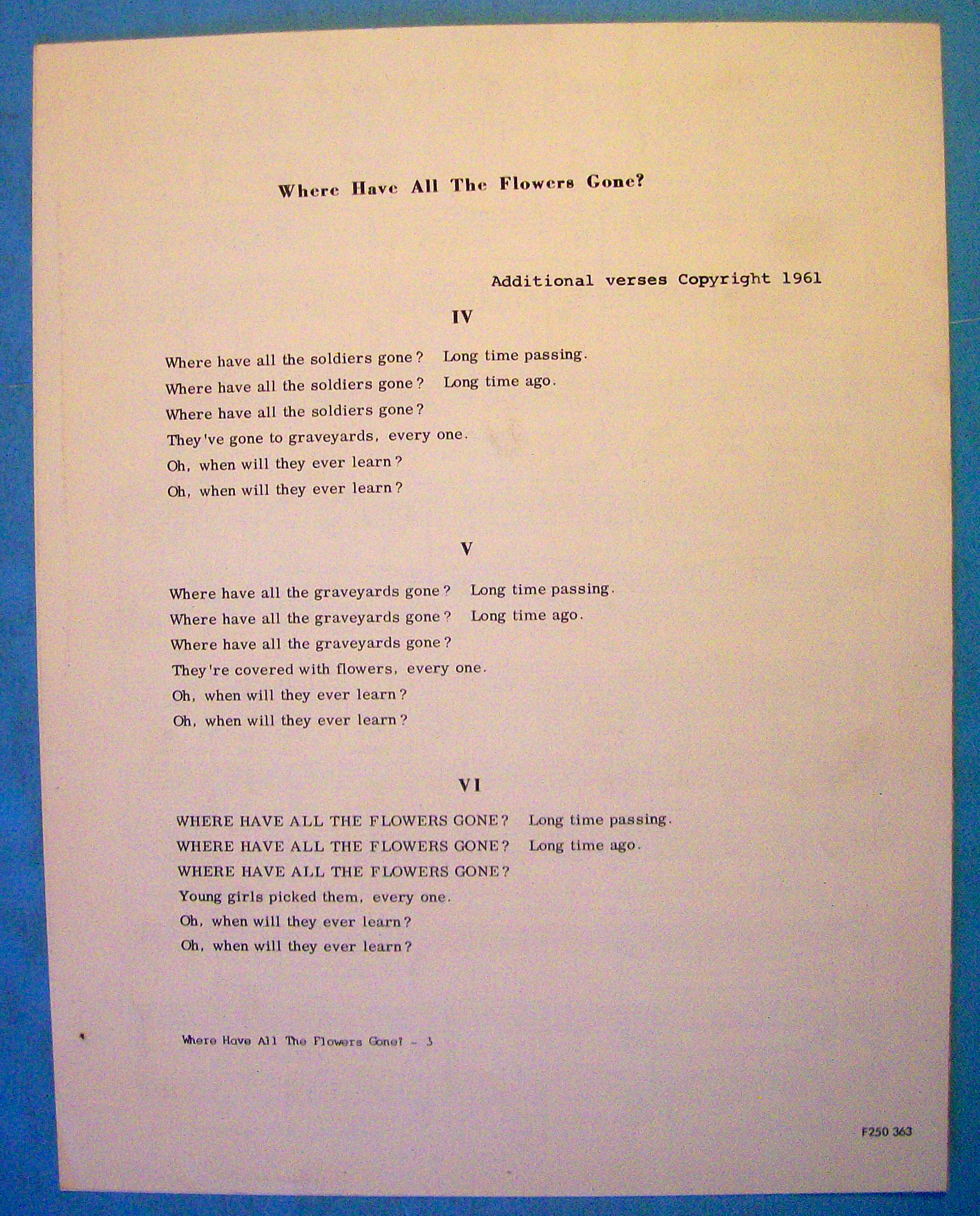 Where Have All The Flowers Gone 1961 Peter Seeger