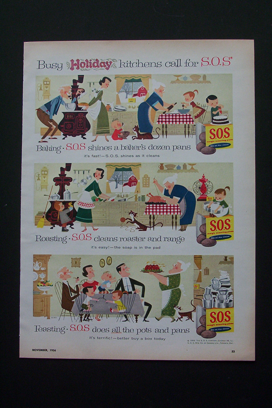1956 S. O. S. Scouring Pads with Busy Holiday Kitchens