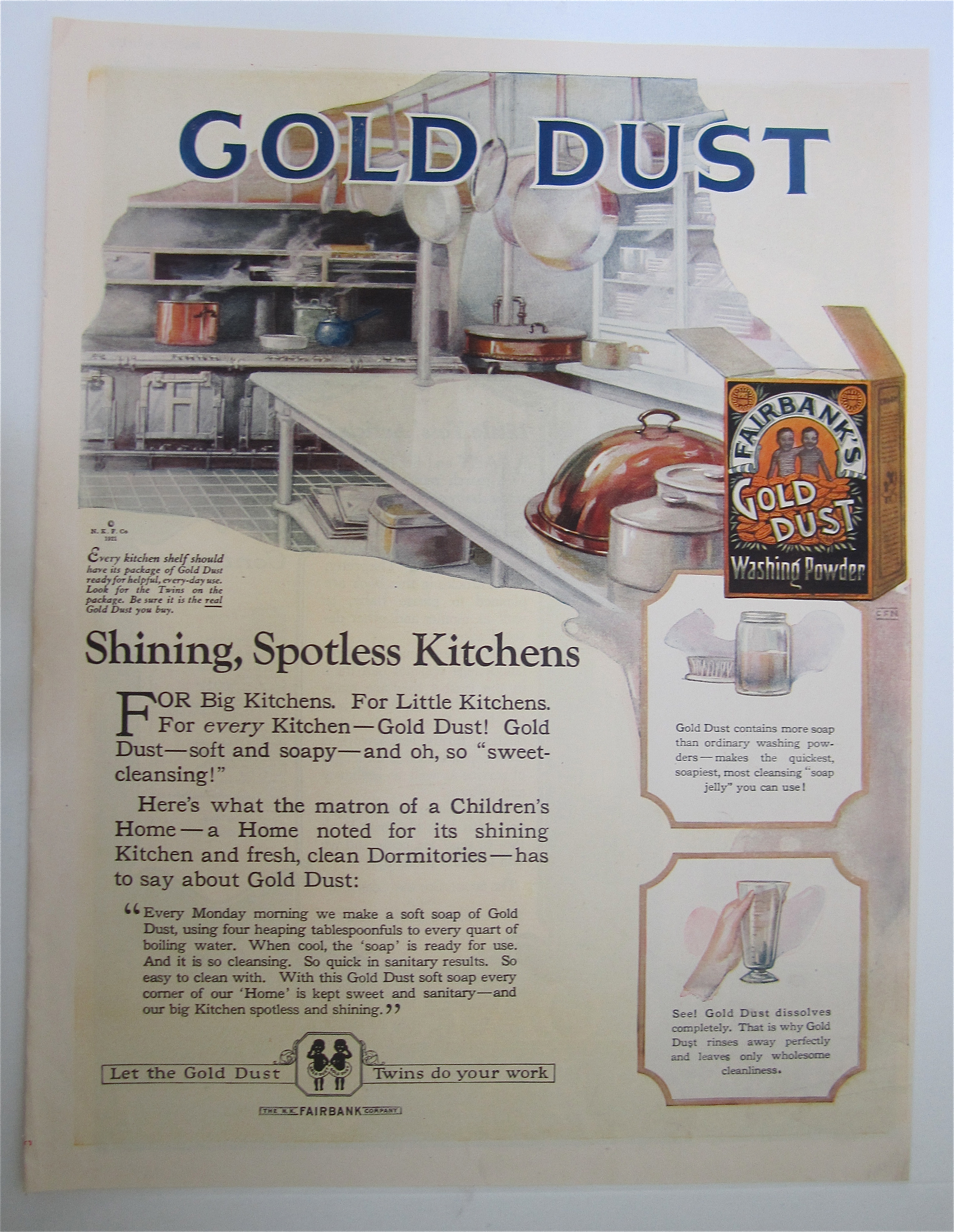 1923 Fairbank's Gold Dust Washing Powder with Kitchens