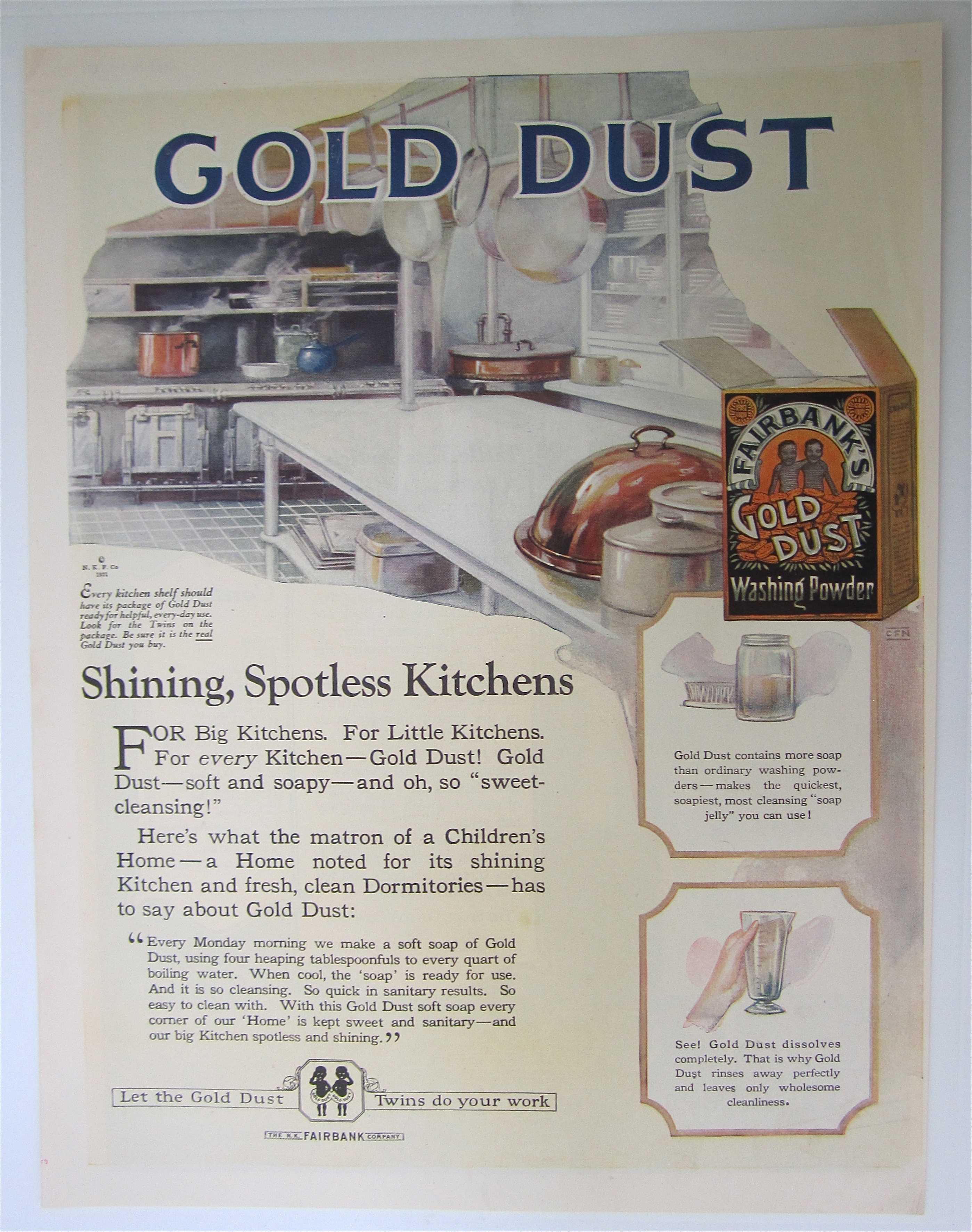 1923 Fairbank's Gold Dust Washing Powder with Kitchens