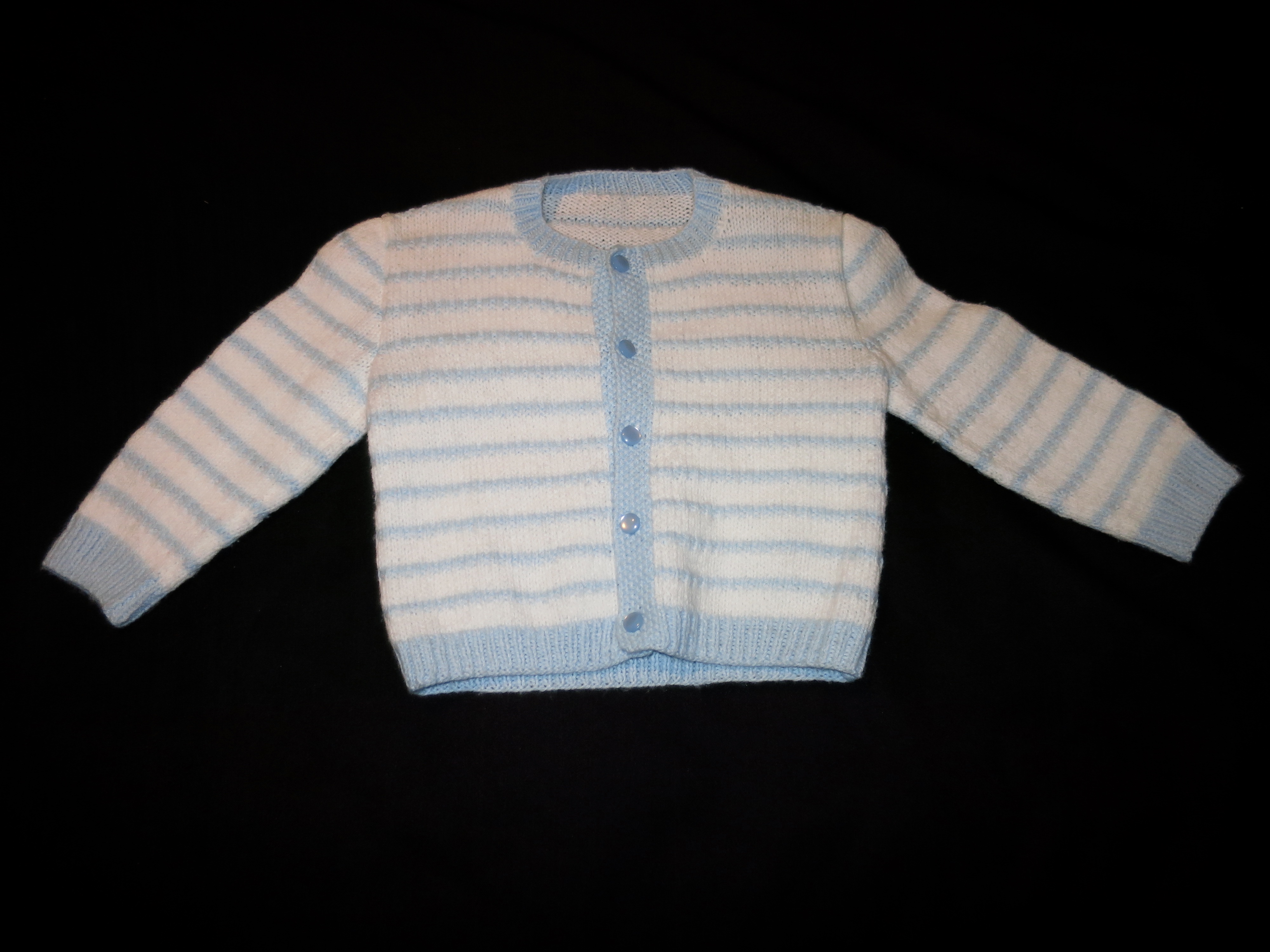 Girls Hand Knitted Cardigan Sweater Size 4T White Blue