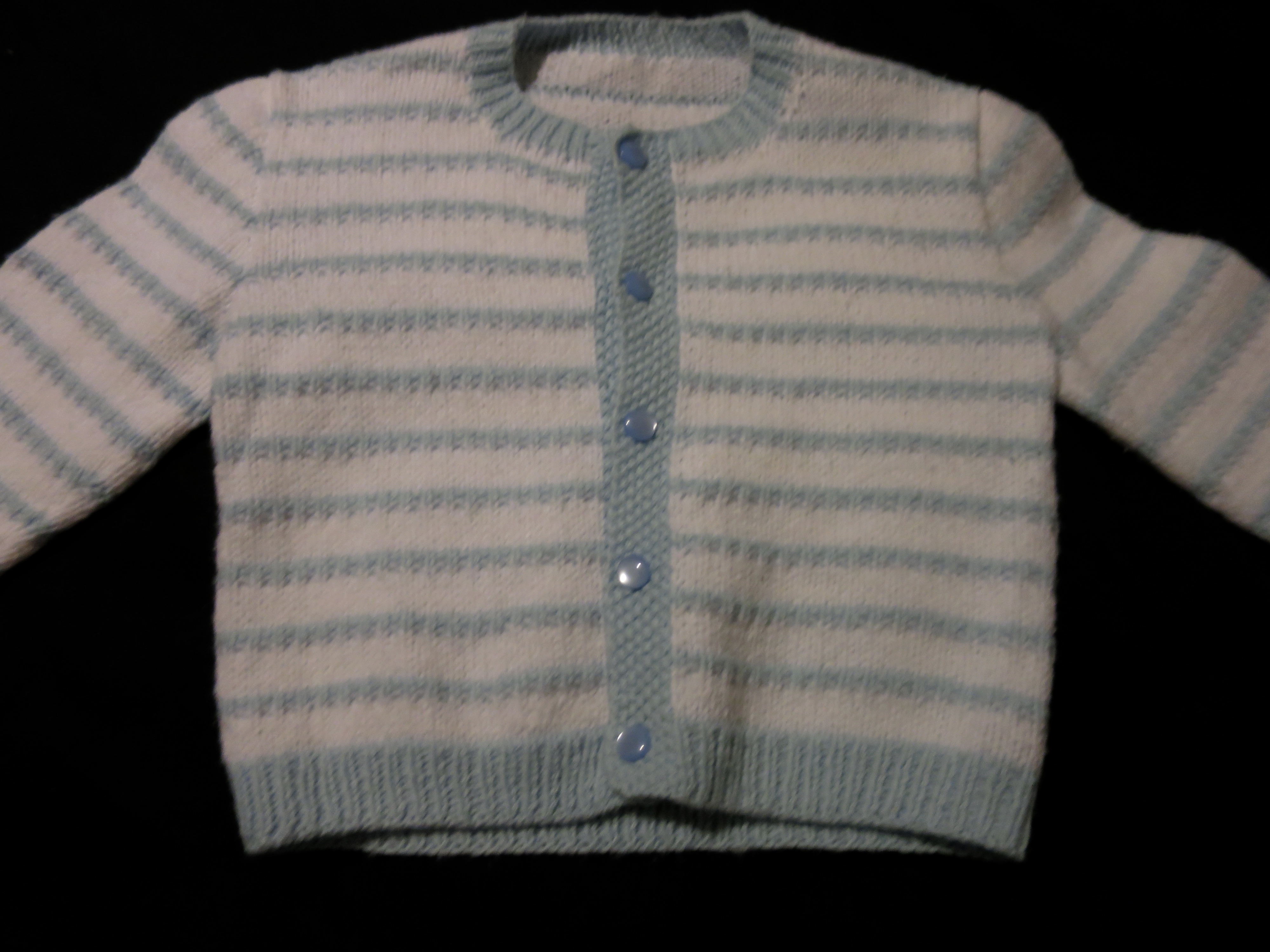 Girls Hand Knitted Cardigan Sweater Size 4T White Blue