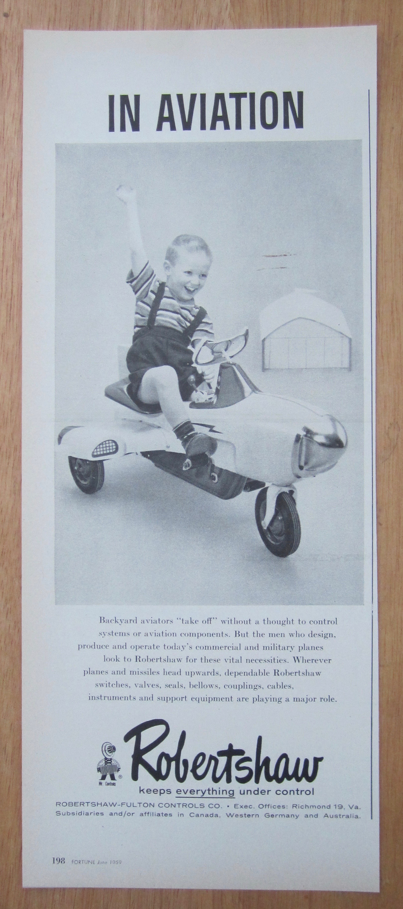 1959 Robertshaw Fulton Controls Co w/Boy & Toy Plane