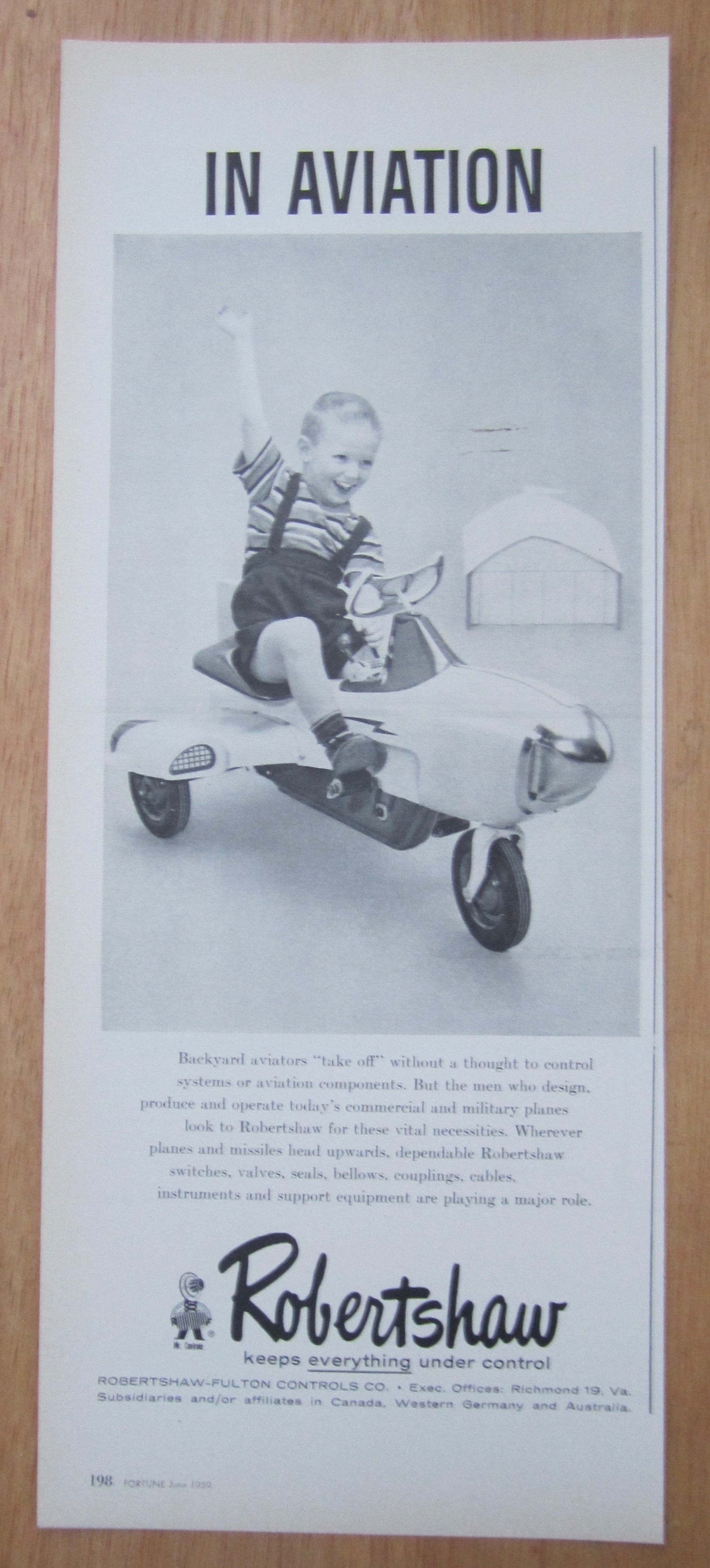 1959 Robertshaw Fulton Controls Co w/Boy & Toy Plane