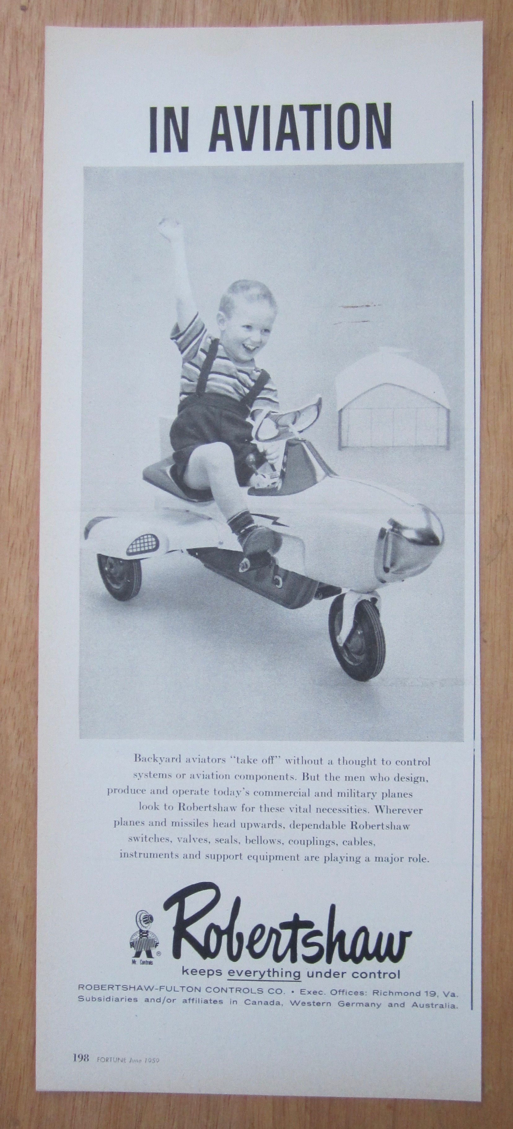 1959 Robertshaw Fulton Controls Co w/Boy & Toy Plane