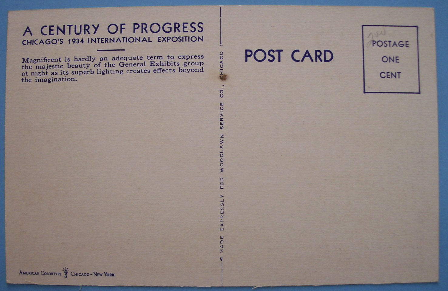 General Exhibits Postcard (Night View)-(Chicago Fair)