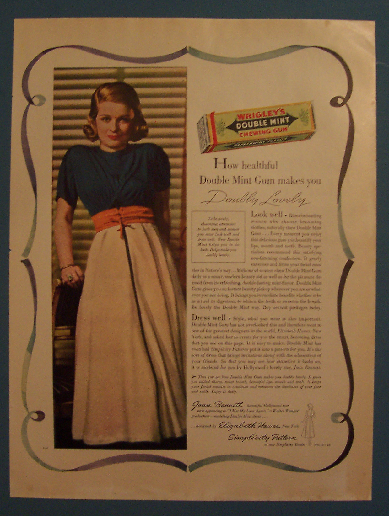 Vintage Ad: 1938 Wrigley Double Mint Gum w/Joan Bennett