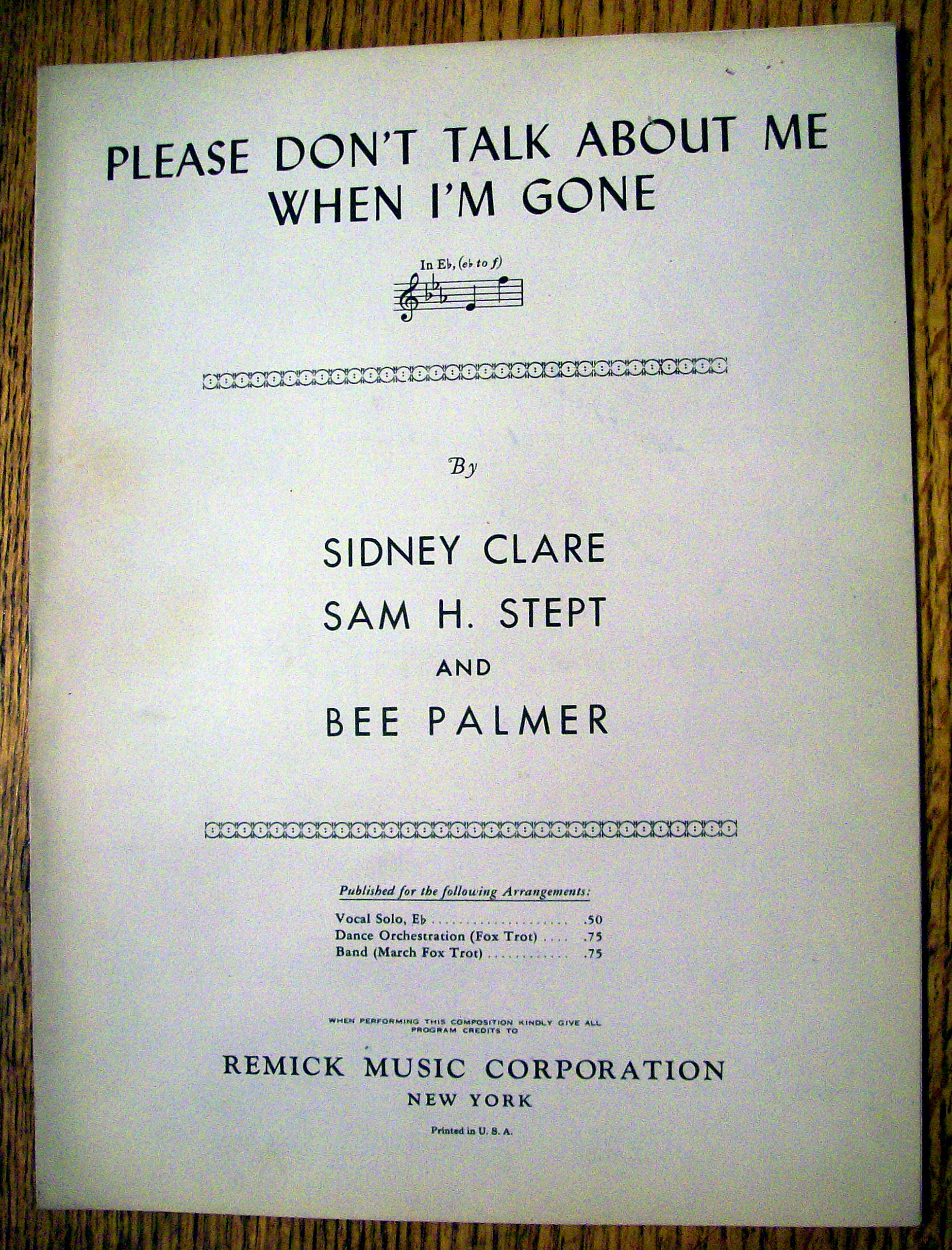 Sheet Music For 1930 Please Don't Talk About Me