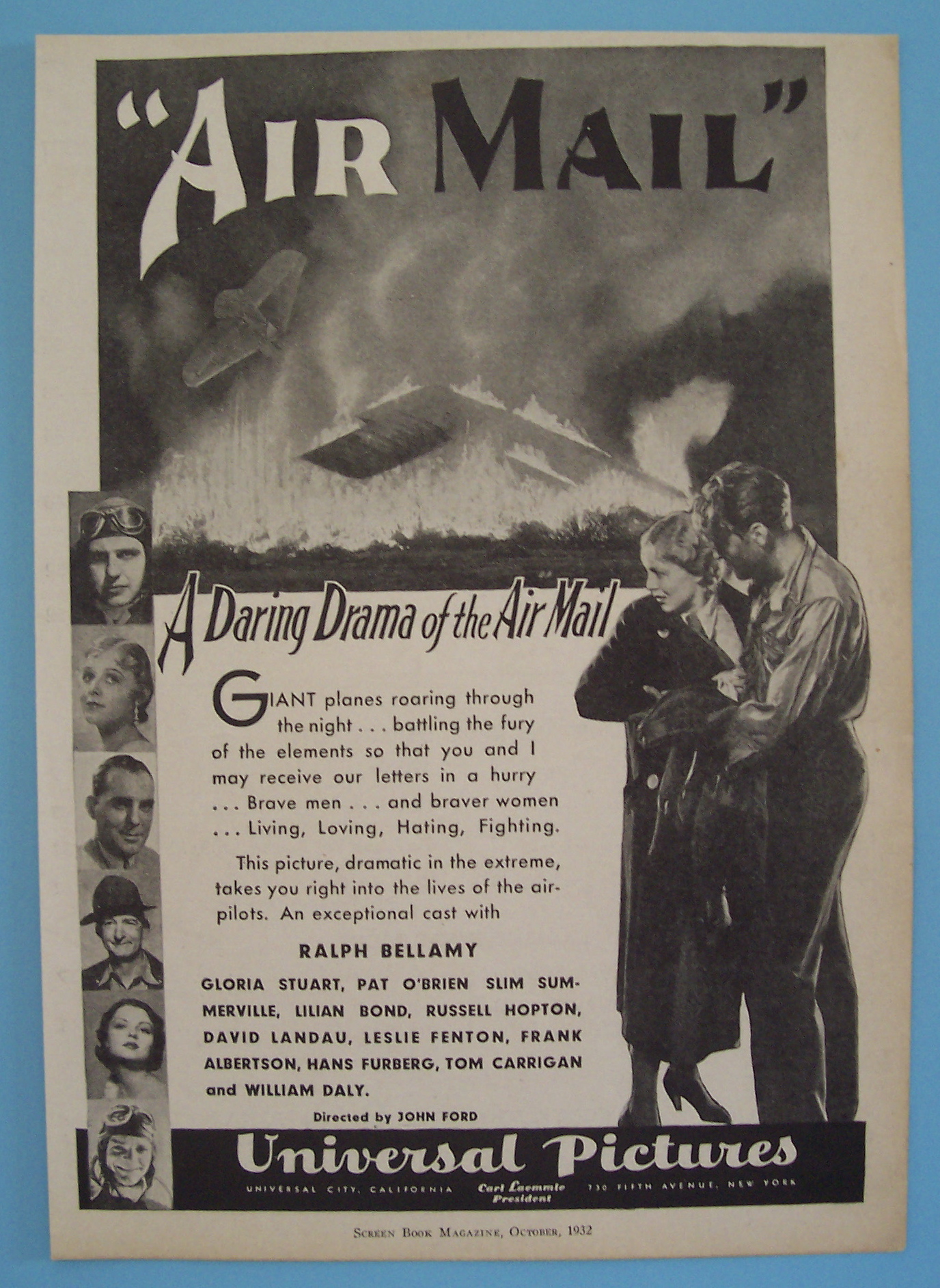 Vintage Ad: 1932 Air Mail w/ Ralph Bellamy