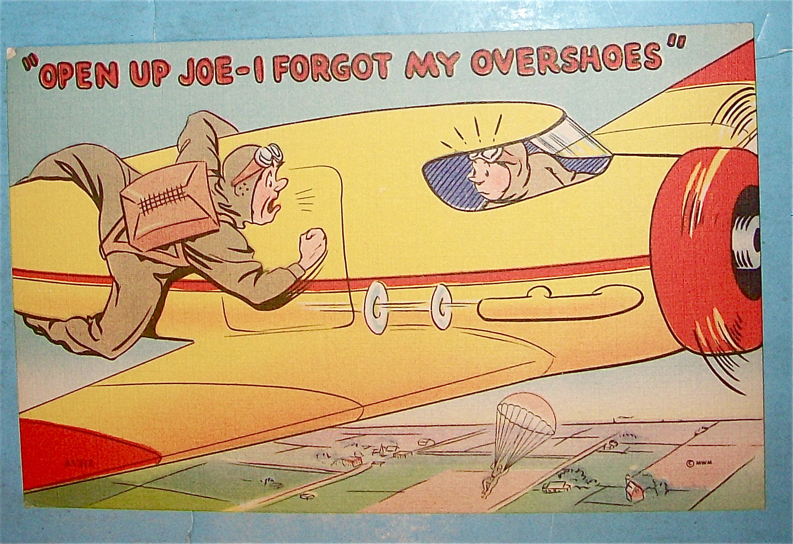 Military Man Banging On Airplane Door Postcard