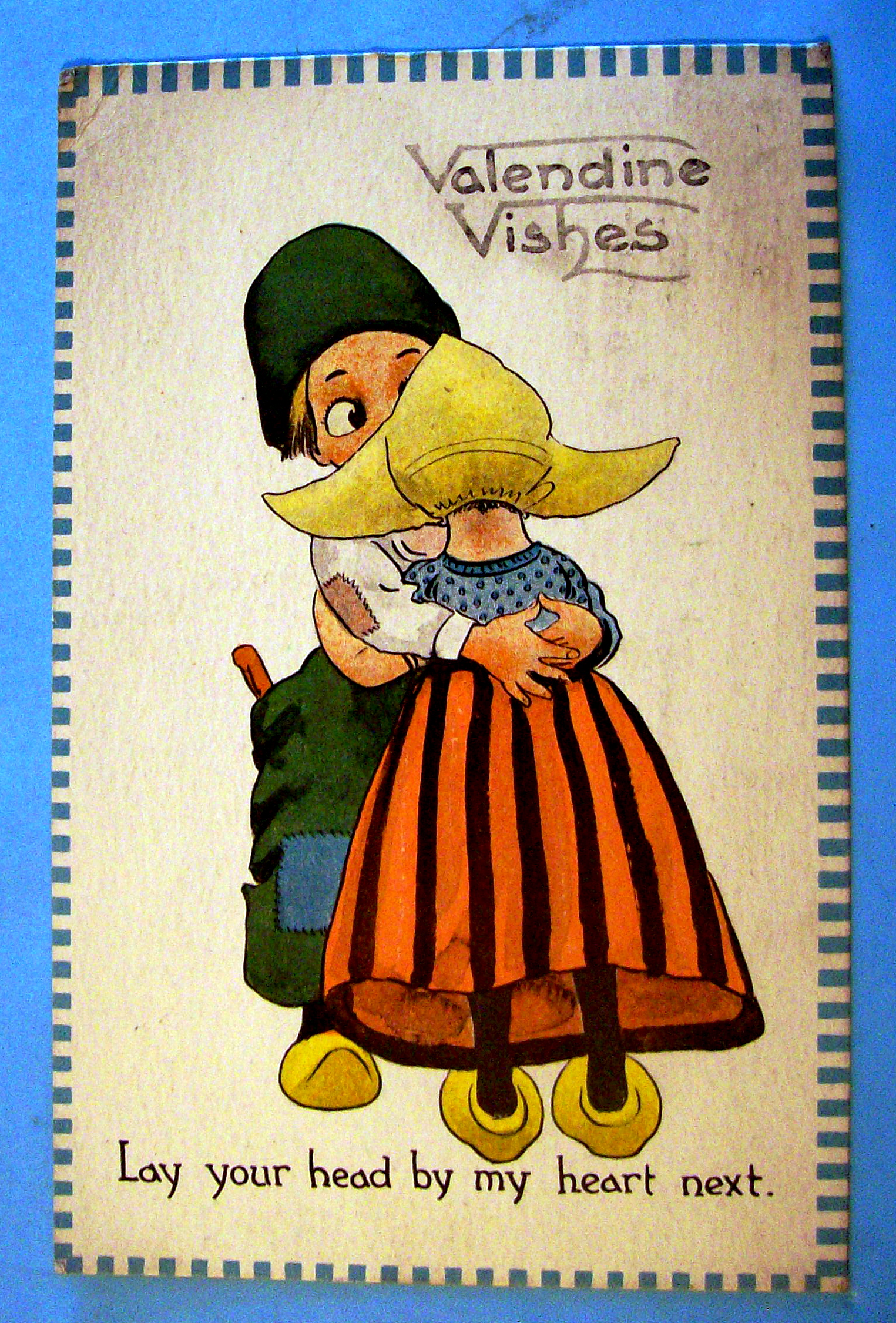 Valentine's Wishes Postcard with Boy Hugging a Girl