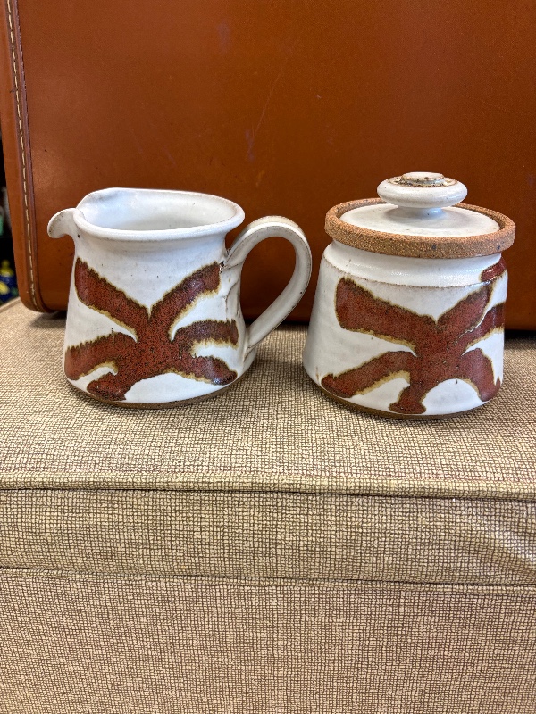 Stoneware Creamer and Sugar Bowl by Mark of The Potter vintage 1970s