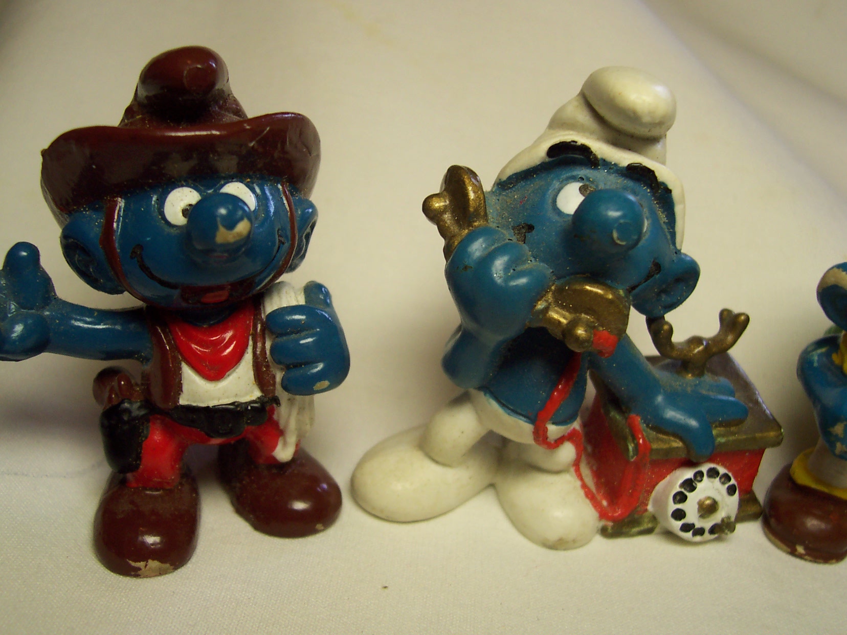 Smurf Figure Lot of 4 Cowboy Hiker Telephone
