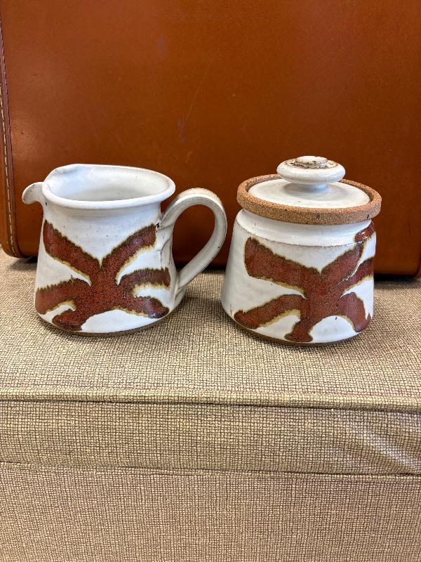 Stoneware Creamer and Sugar Bowl by Mark of The Potter vintage 1970s